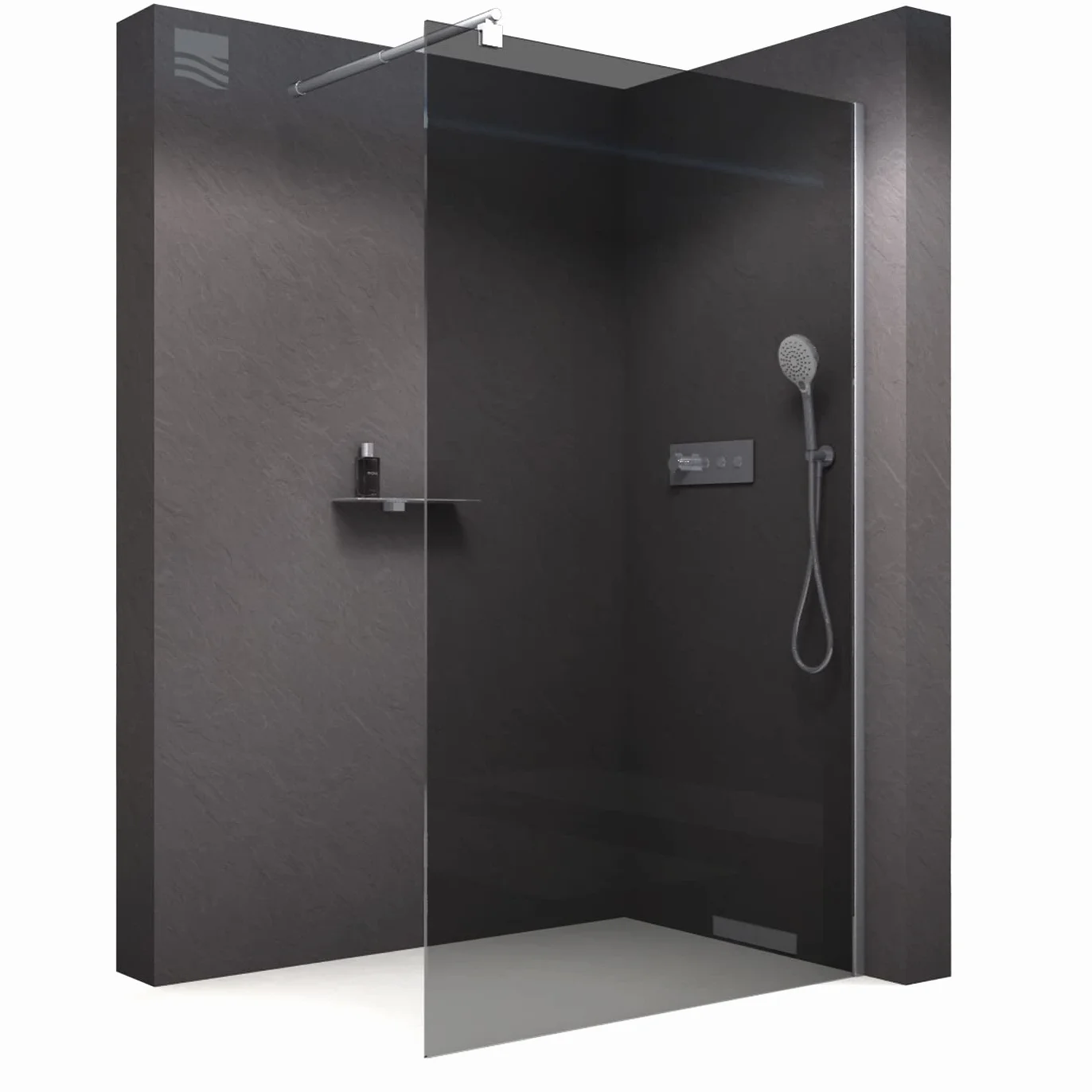 BERNSTEIN Przegroda prysznicowa 90 x 200 cm Szkło Kabina prysznicowa bez brodzika Walk-In Nano ESG Szkło hartowane Echtglas EX101 szare