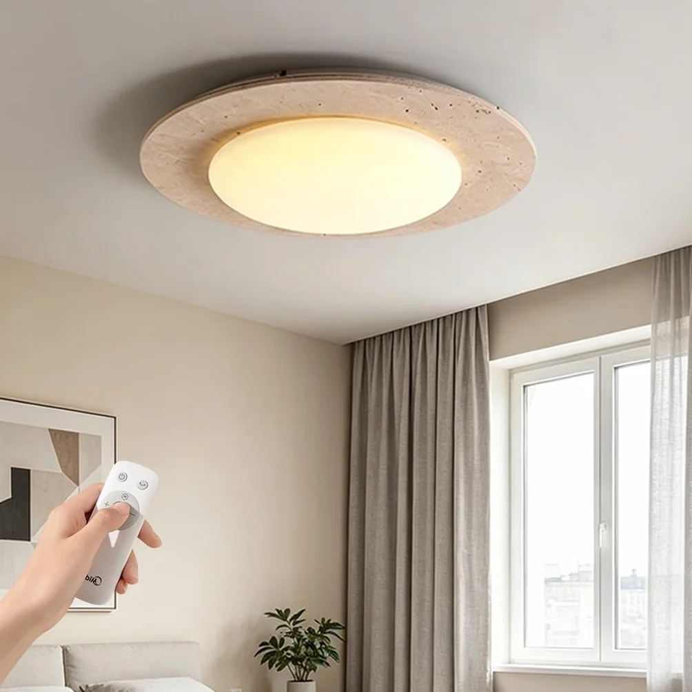 Plafon LED Trawertyn Wabi Sabi Ściemnialny Regulowana Temperatura Koloru Plafon Z Kamienia Naturalnego Dla Sypialni Salon Jadalnia Kuchnia Hotel Kawiarnia Dekoracja Wewnętrzna(A-50cm)