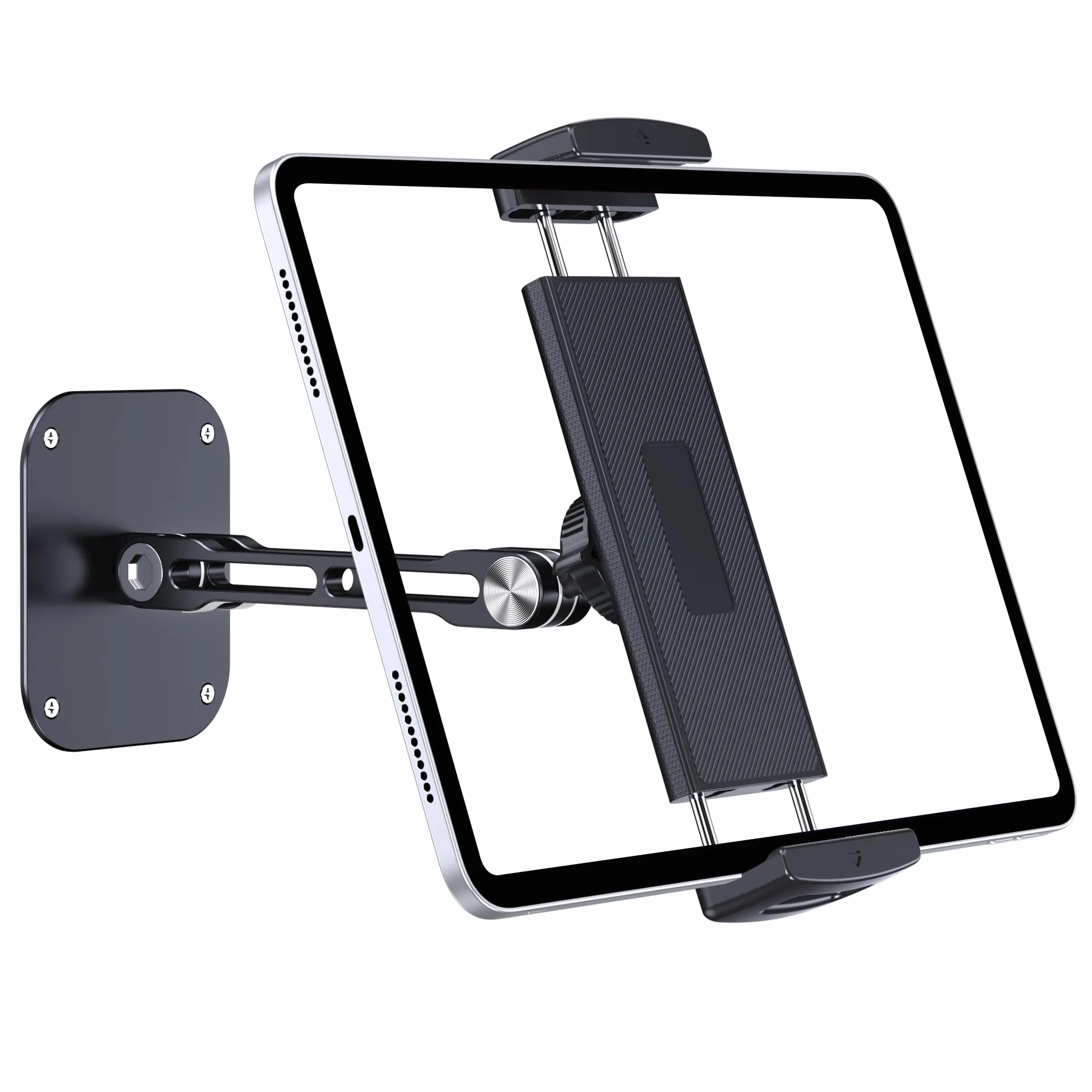 Aluminiowy składany uchwyt ścienny na tablet z regulowaną 360° podstawą obrotową do iPada Pro Air Mini, Galaxy Tab, tabletów 11.9-33.0 cm