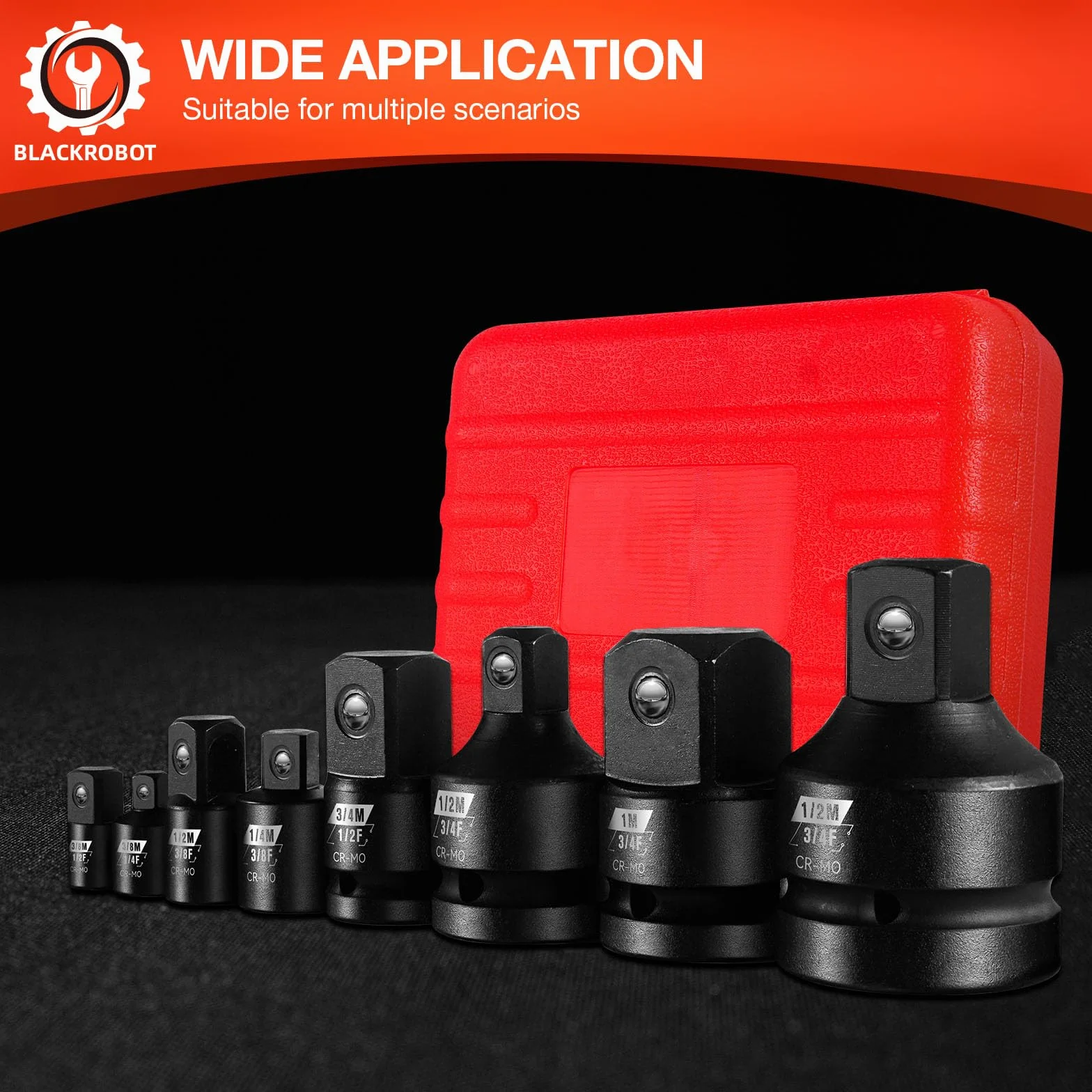 8-częściowy zestaw adapterów udarowych, 1/4" 3/8" 1/2" 3/4", adapter do wkrętarki udarowej, adapter do wkrętarki udarowej, adapter klucza nasadowego, stal chromowo-molibdenowa, w walizce na