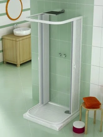 Kabina prysznicowa, kabina prysznicowa w kształcie litery U, wymiary: 80 x 90 x 80 cm, wys. 185 cm, z PCW, otwór centralny, 2 drzwi składane, biała