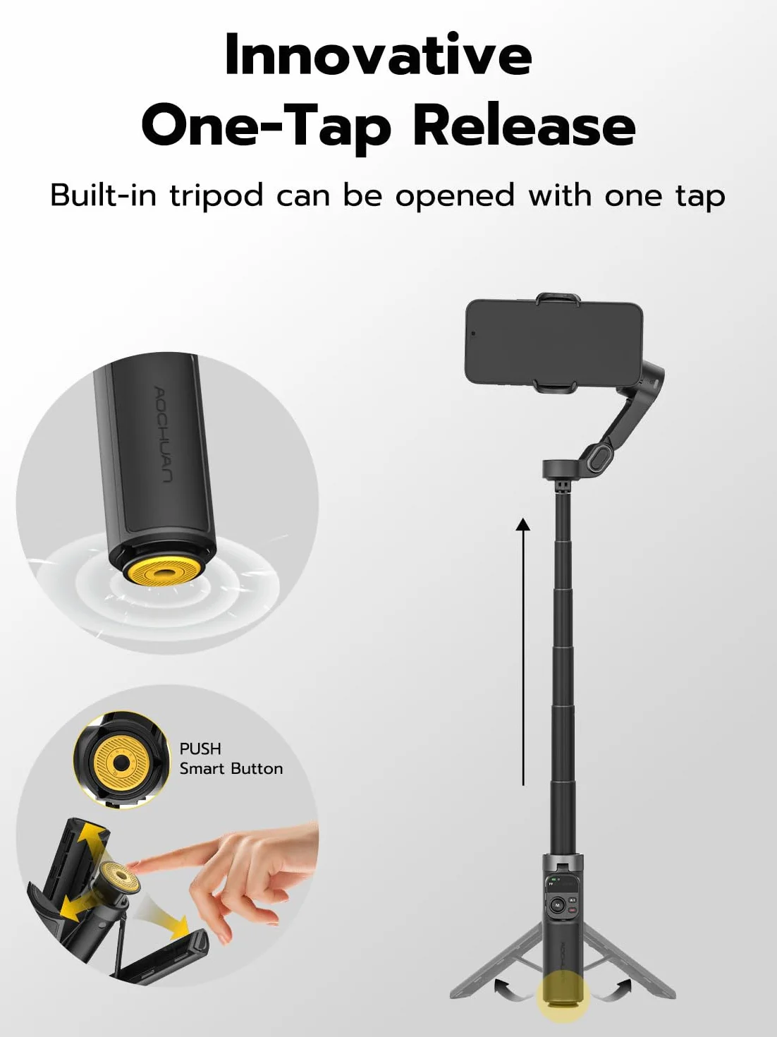 AOCHUAN 3-osiowy stabilizator gimbala do iPhone'a ze śledzeniem twarzy 360°, magnetyczny stabilizator telefonu