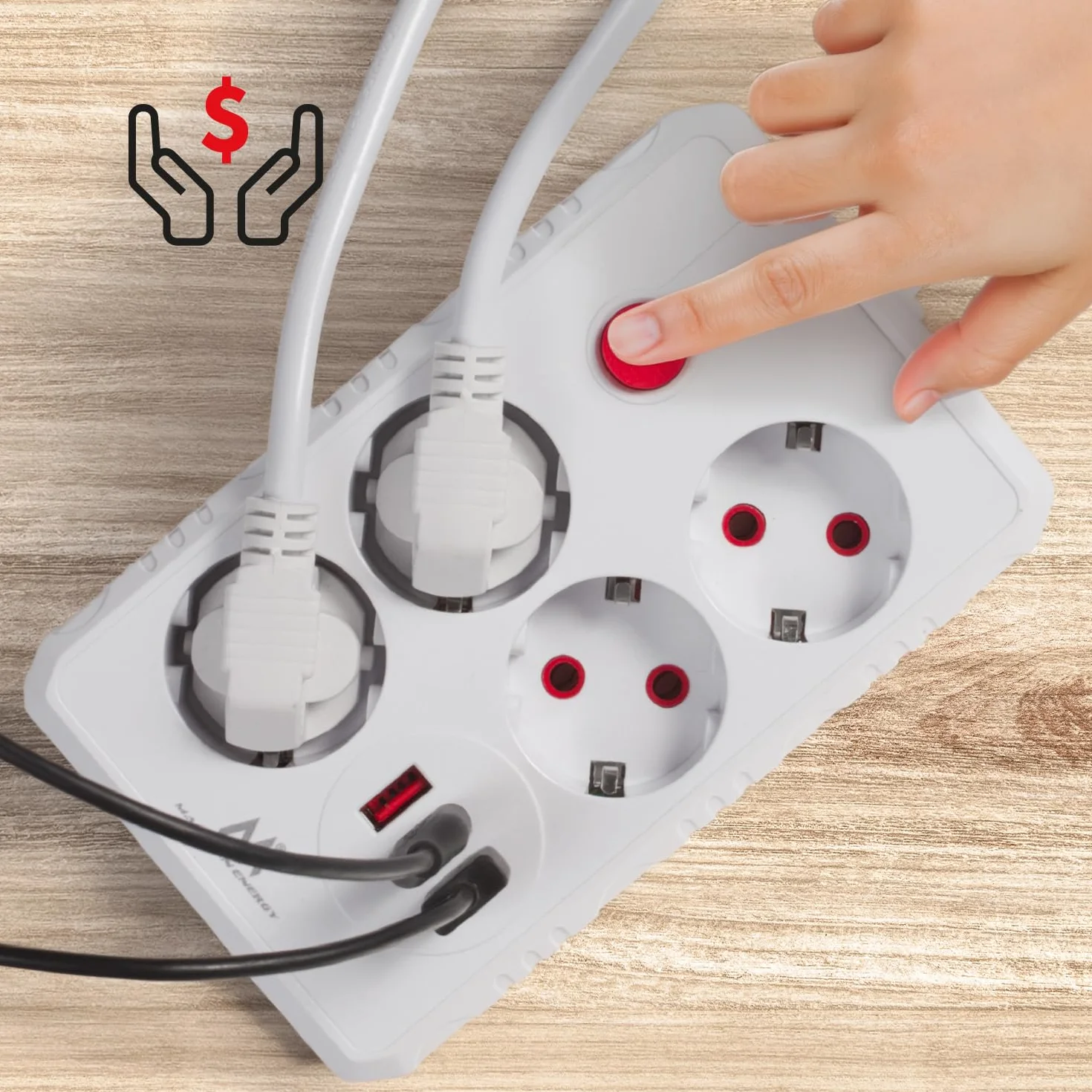 Listwa zasilająca Maclean MCE392/393 | 4 gniazda 3xUSB 2500W kabel 1,5 m gniazda wygięte pod kątem 45° | montaż pod biurkiem podświetlany wyłącznik do domu, biura (Biały, 1,5 m)