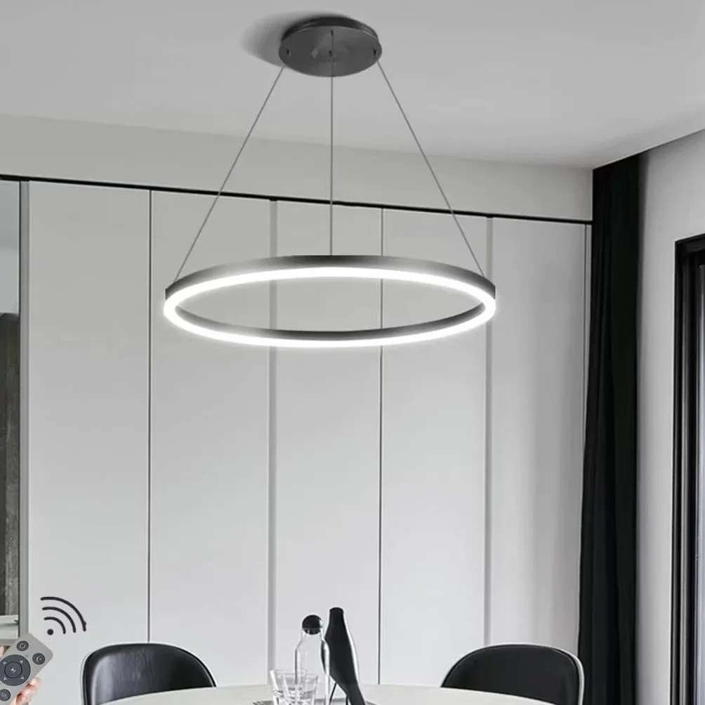 Lampa Wisząca LED Nowoczesna Kształcie Pierścienia Okrągły Żyrandol Możliwość Przyciemniania Sufitowa Do Jadalni, Jadalni, Wyspy Kuchennej, Salonu (Color : Black, Size : 1 ring/40CM/28W)