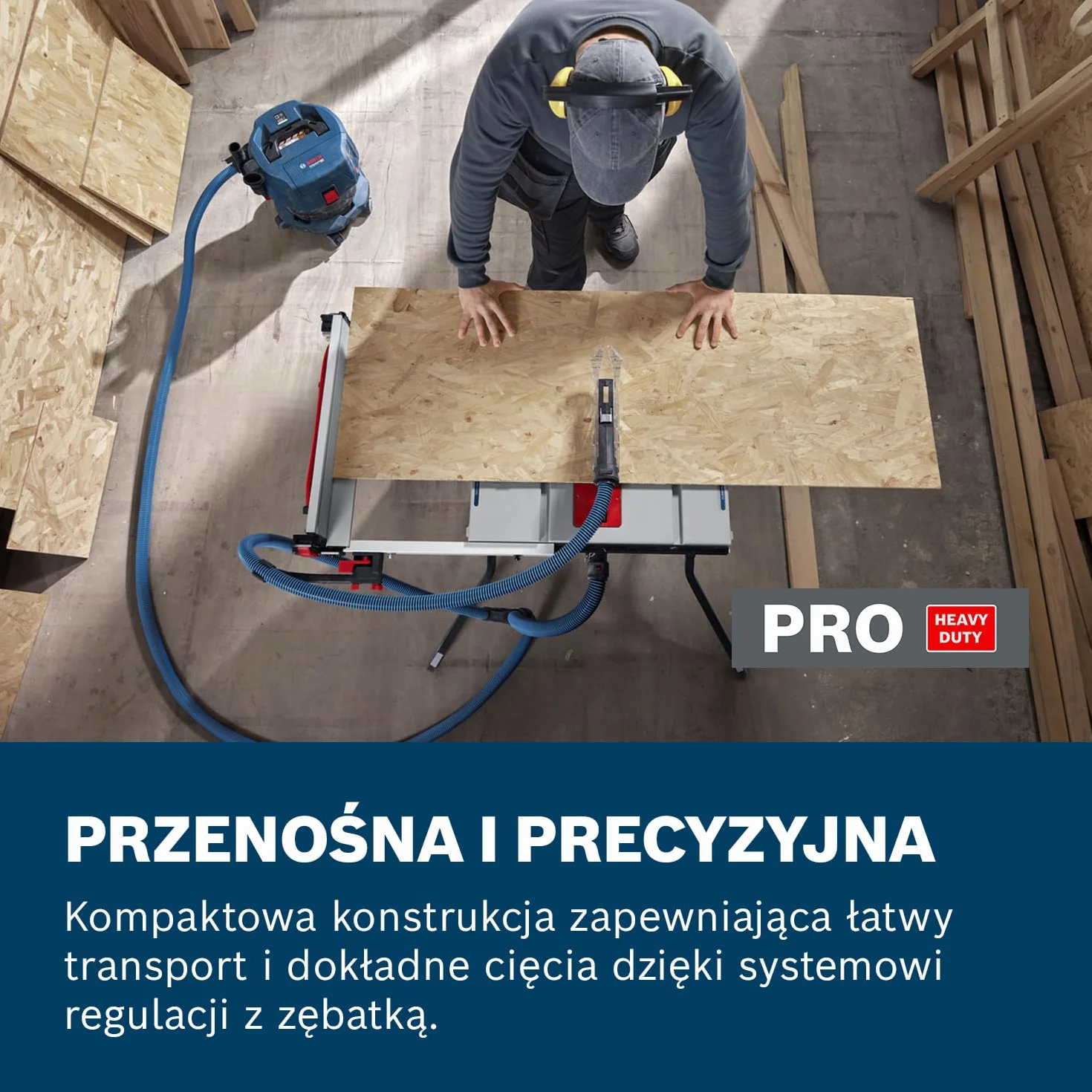 Bosch Professional 18V System Akumulatorowa stołowa piła tarczowa GTS 18V-70 (tarcza pilarska Optiline Wood, prowadnica kątowa, drążek prowadzący, klucz oczkowy, pokrywa ochronna, 2 adaptery)