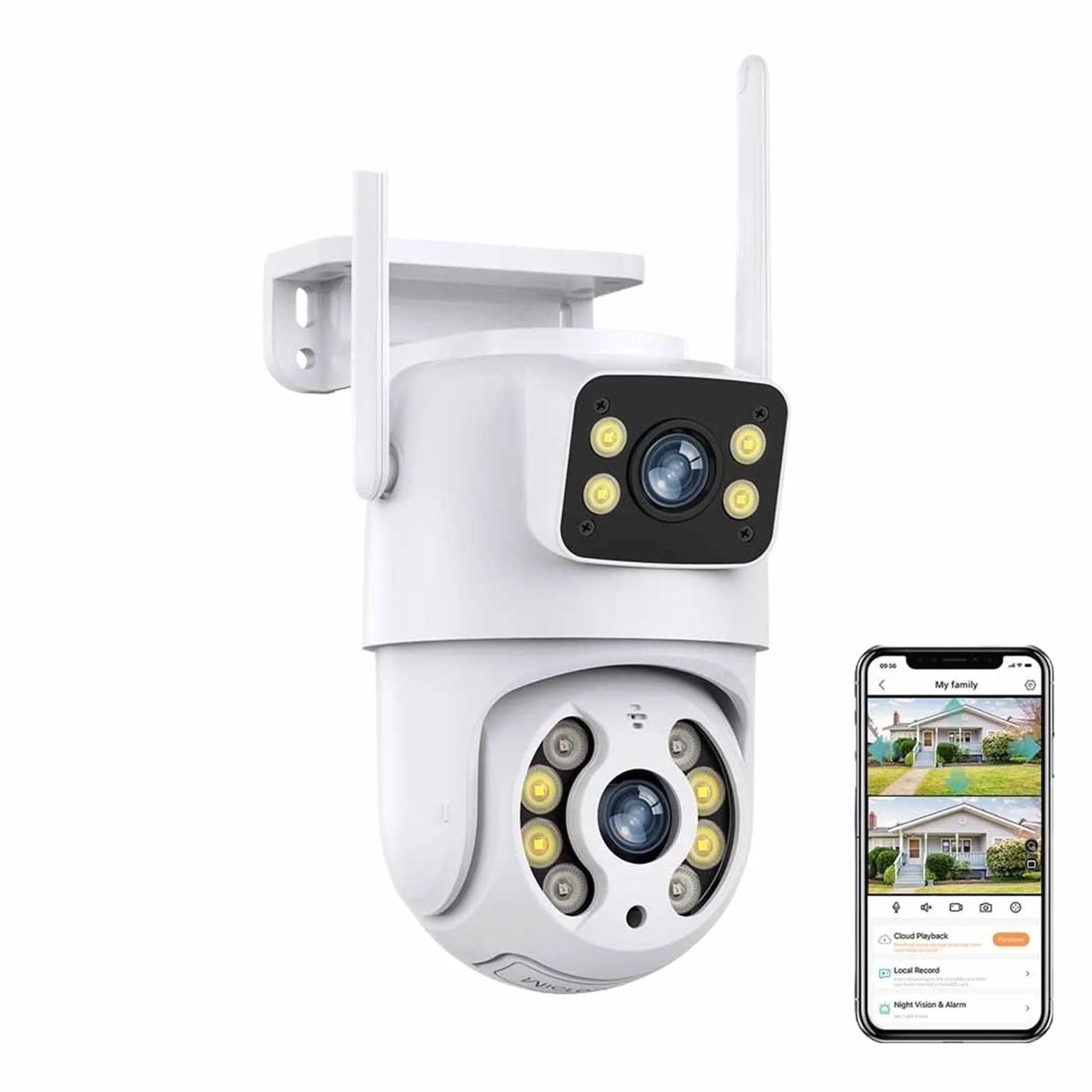 Kamera IP WiFi 6MP z podwójnym obiektywem, zewnętrzna, bezprzewodowa, do monitoringu domu, z wykrywaniem osób, z podwójnym ekranem(ADD 64G)
