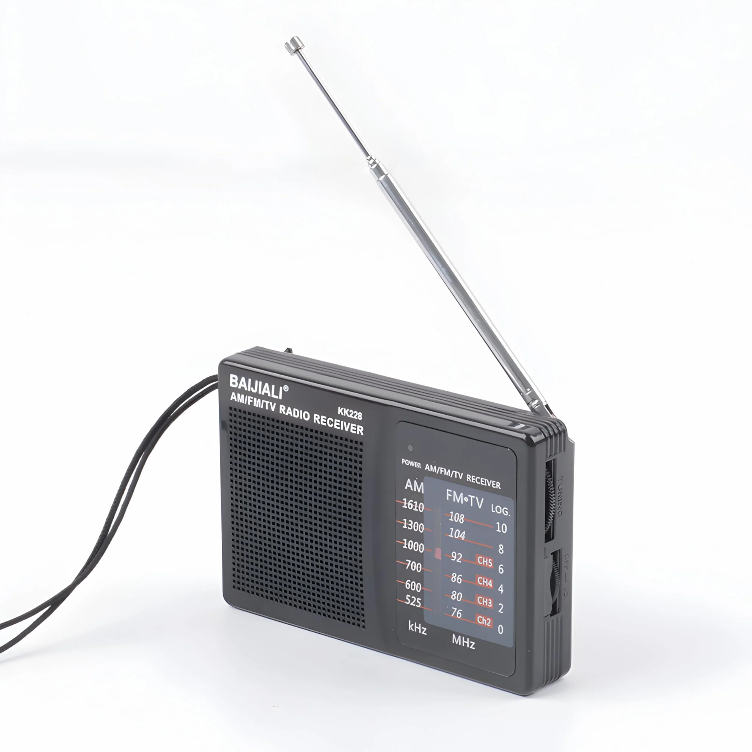 Retoo Przenośne radio kieszonkowe FM AM 11,5x3x7,5 cm z uchwytem bateria AA głośność antena teleskopowa gniazdo słuchawkowe 3,5mm białe