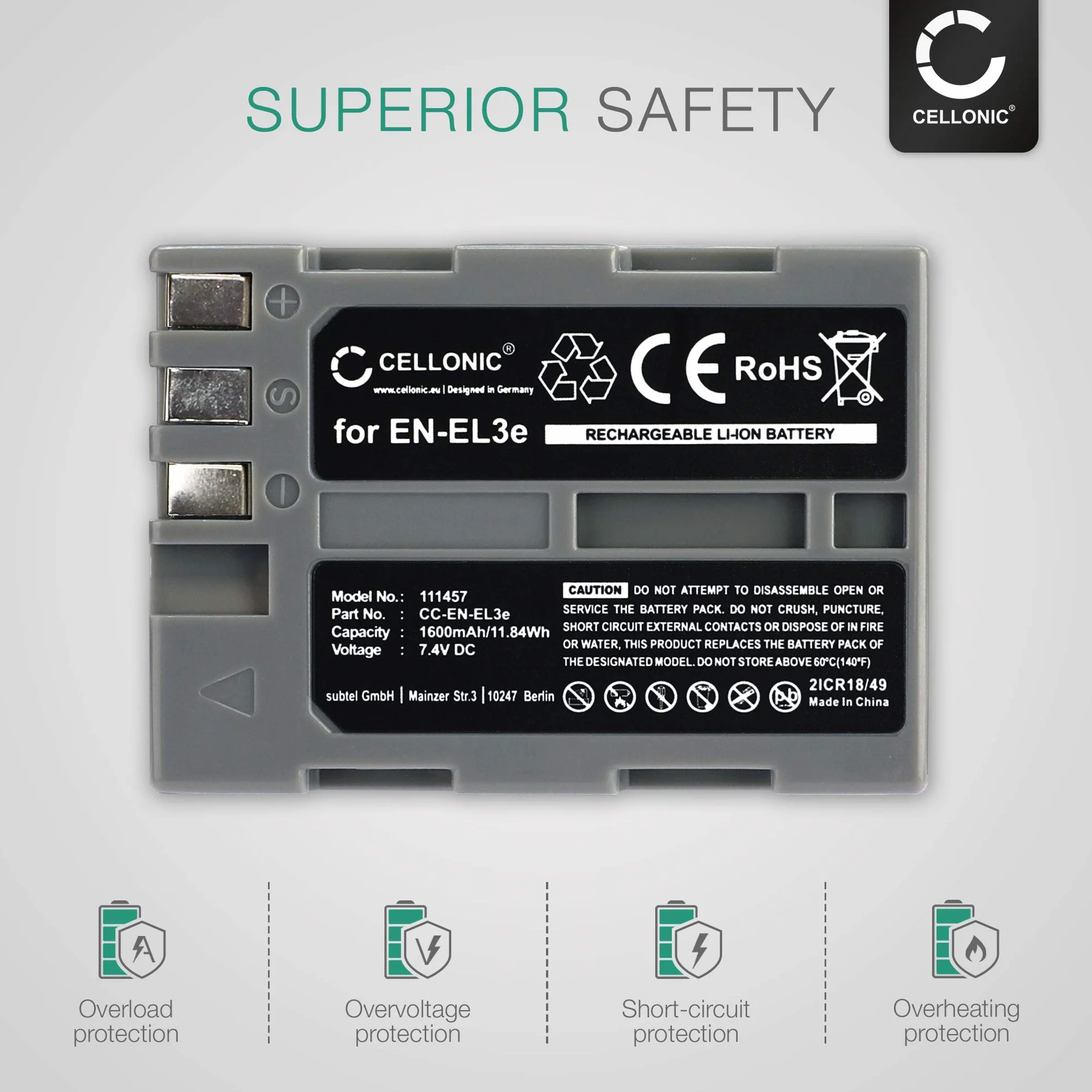 CELLONIC® Wymienna bateria EN-EL3e 1600mAh do Nikon D50 D70s D80 D90 D200 D300 D300S Kamera akcji kamery