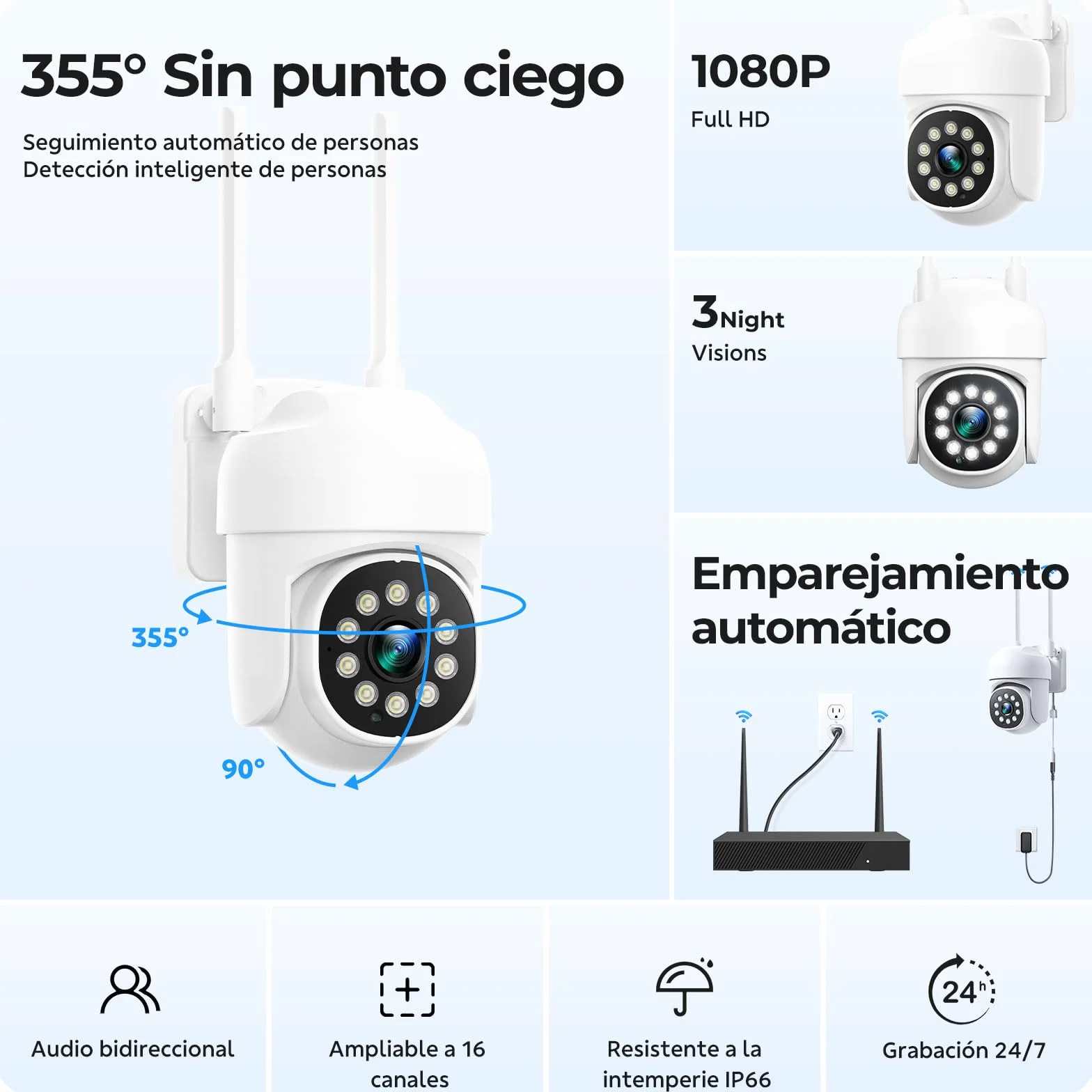 CAMCAMP Zestaw kamer do monitoringu WLAN, do użytku na zewnątrz, 16 kanałów 2 MP, WiFi, rozpoznawanie osób, 2-drożne audio, odporność na warunki atmosferyczne IP66 (8)