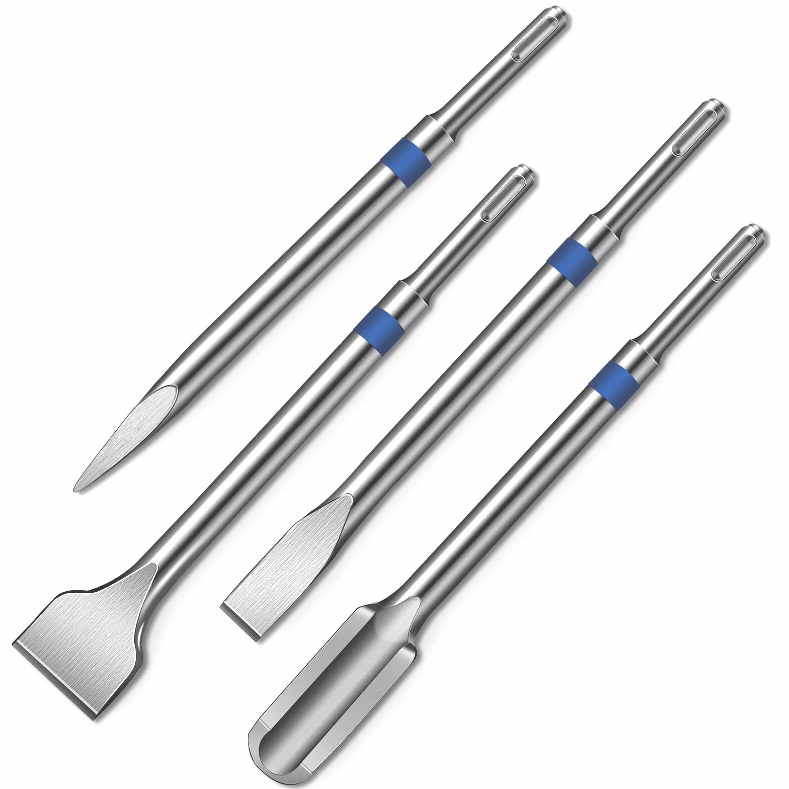 HYCHIKA SDS Plus zestaw dłut – 4-częściowy zestaw dłut do płytek 40 mm, dłuto płaskie 20 mm, dłuto kanałowe 25 mm i dłuto spiczaste, wyjątkowo wytrzymałe dłuto SDS Plus do płytek, betonu, kamienia,