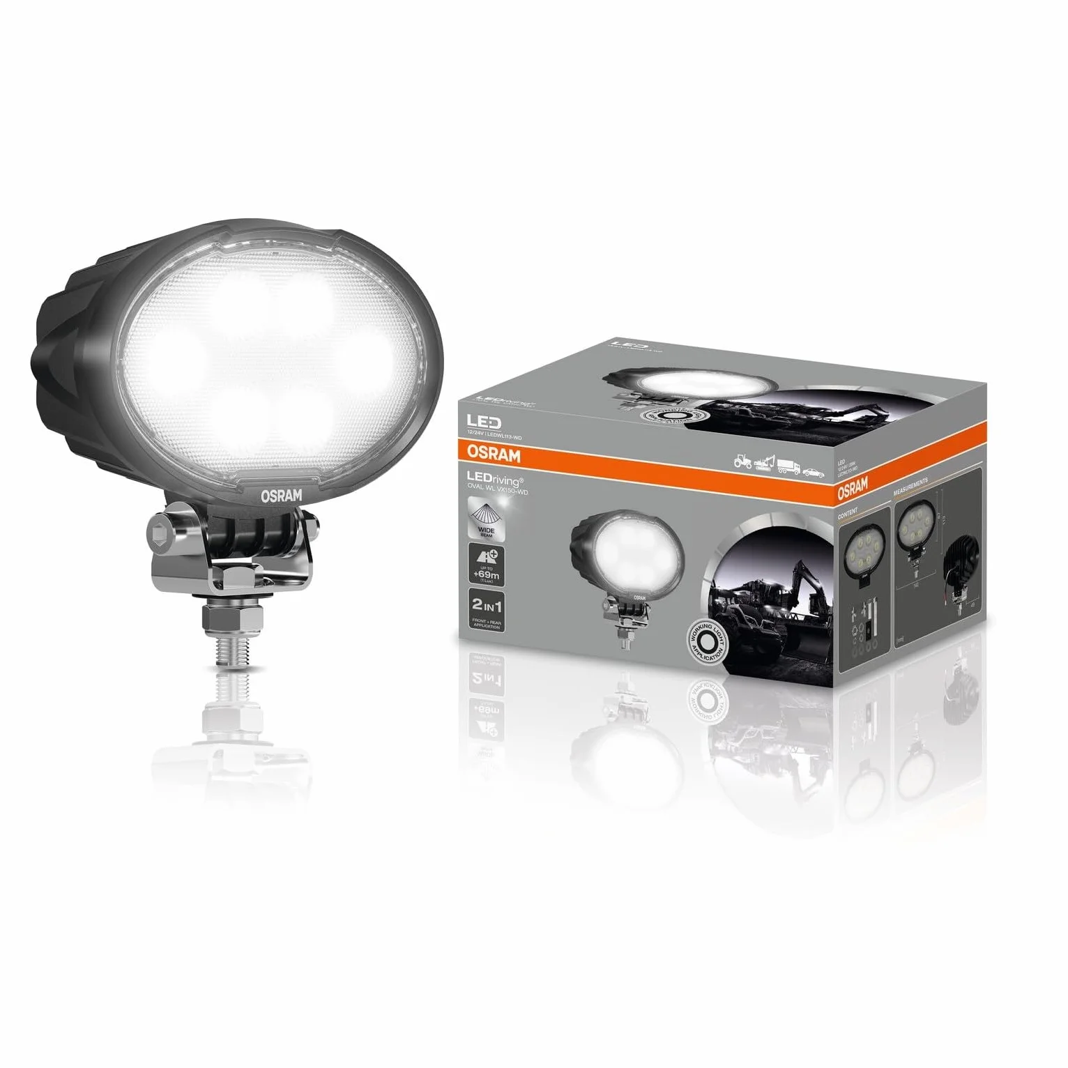 OSRAM LEDriving Oval WL VX150-WD, oświetlenie robocze LED OFF ROAD, 2300 lumenów, wiązka światła do 69 m, 12 V/24 V