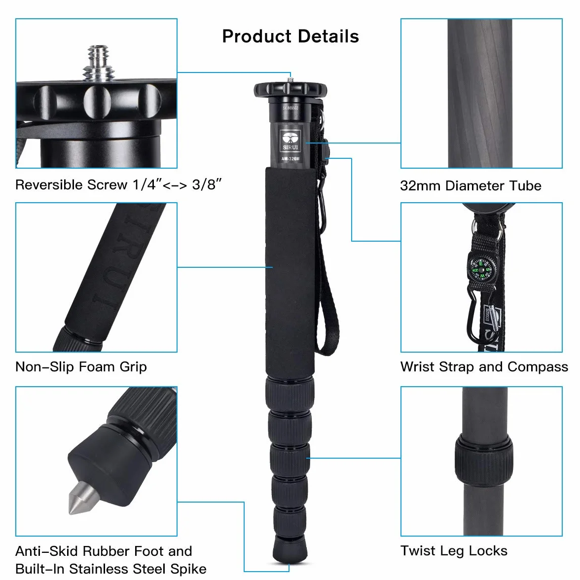SIRUI AM-326M Carbon Monopod statyw jednonożny 6 części włókno węglowe maks. obciążenie 10 kg