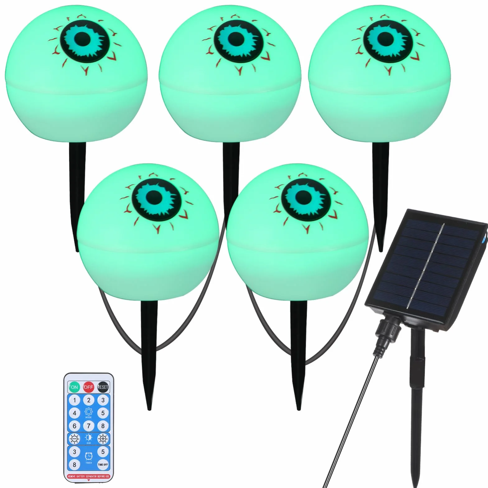 OSALADI Zestaw 5 Lamp Solarnych Na Halloween Zdalnie Sterowanych Solarnych W Kształcie Gałek Ocznych Lamp Na Halloween Do Dekoracji Ścieżek Ogrodowych Patio I Ścieżek Czerwona I Zielona