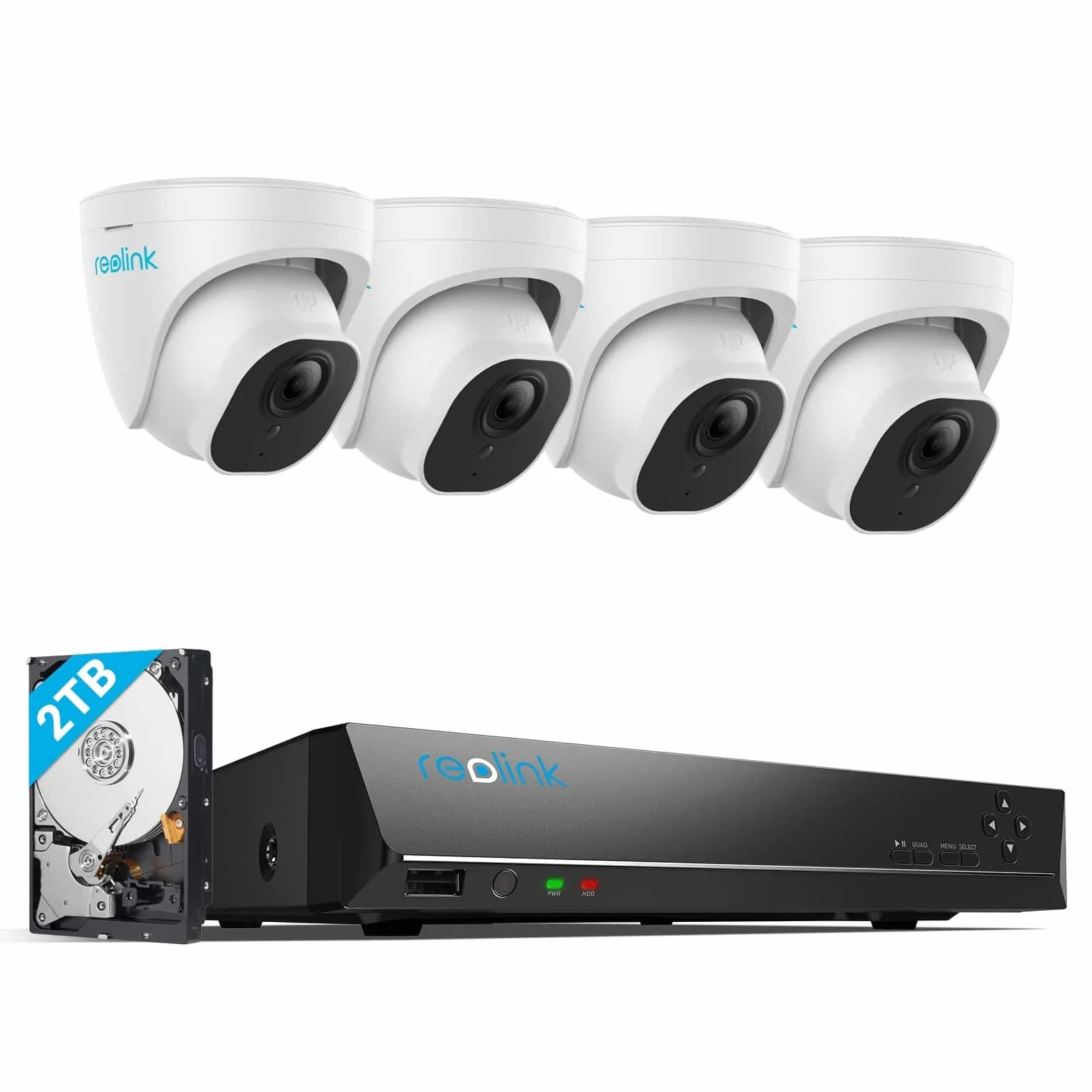 Reolink 4K PoE H.265 Zestaw kamer do monitoringu CCTV, 4 sztuki zewnętrznych kamer IP 8MP z wykrywaniem osób/pojazdów i 8-kanałowy NVR z 2 TB HDD do nagrywania 24h/7 Noktowizja Wodoodporność