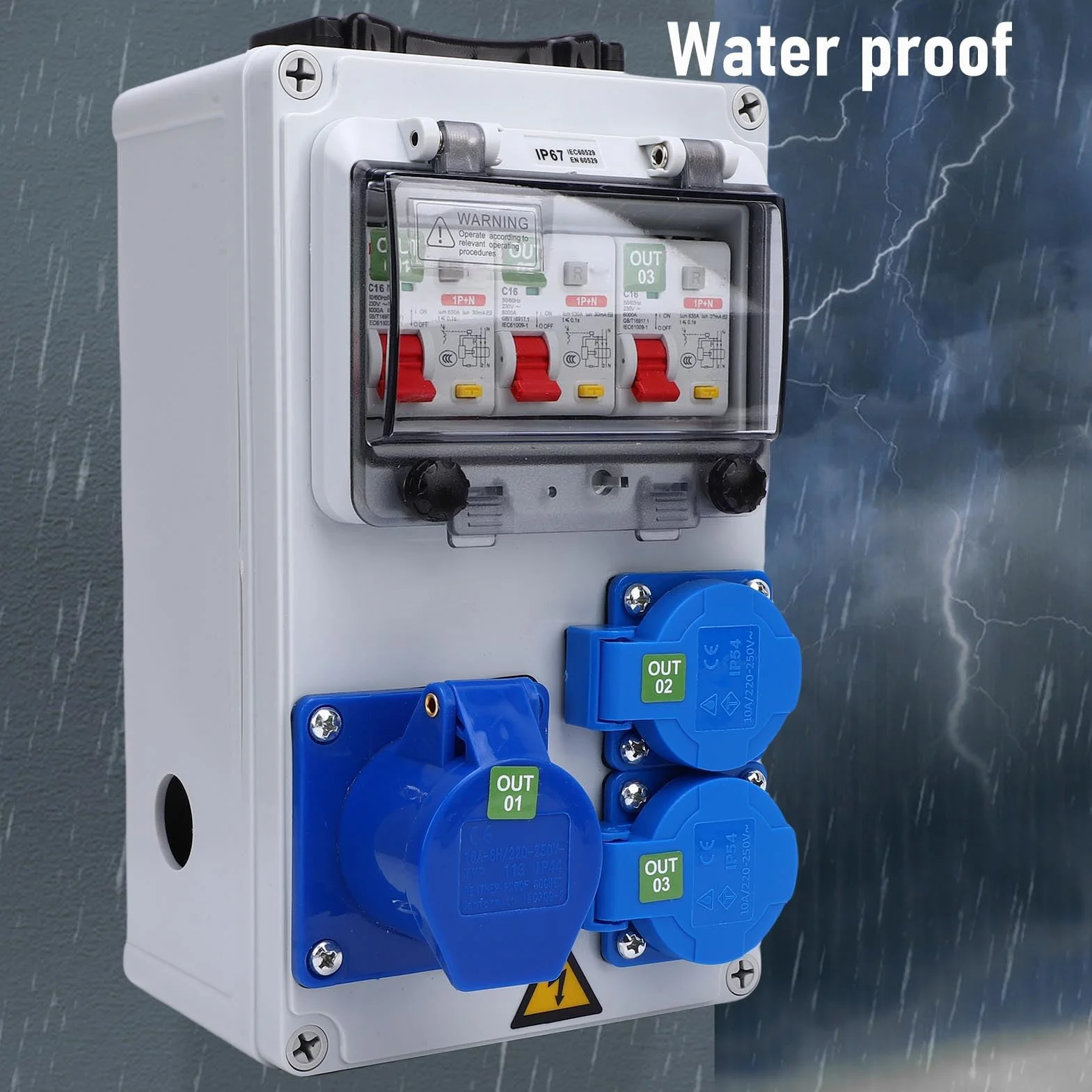 ViaGasaFamido Zewnętrzna Skrzynka Rozdzielcza 16 A 3-pinowa – Wodoodporna Obudowa Gniazdka Elektrycznego IP67 na Plac Budowy i do Fabryki (250 X 150 X 100 Mm, Trudnopalna, Wyłącznik Typu A)