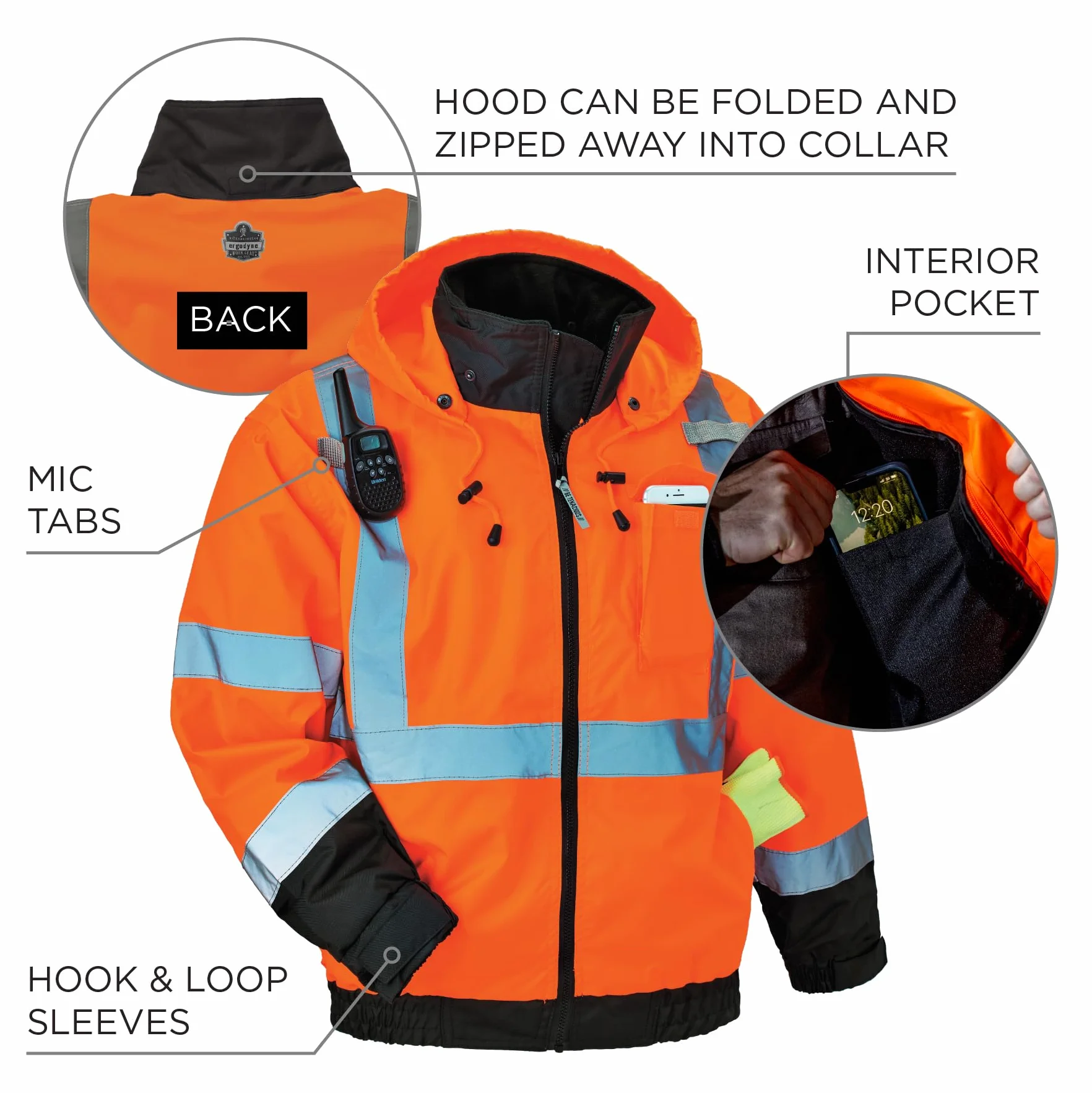 Ergodyne GloWear 8379 kurtka termiczna o wysokiej widoczności typ R, klasa 3, pomarańczowa bomberka z podszewką polarową, XL, XL