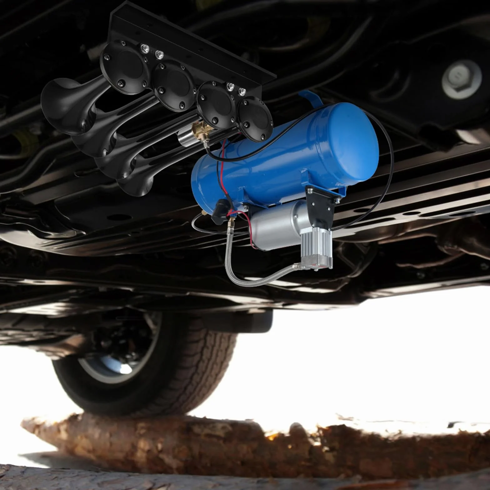 VEVOR Zughorn sprężarka powietrza ze zbiornikiem 6 l, 12 V, zestaw kompresorów powietrza 90-120 psi, zintegrowany system sprężarki powietrza do pompowania opon, ciężarówek, SUV-ów itd. Niebieski