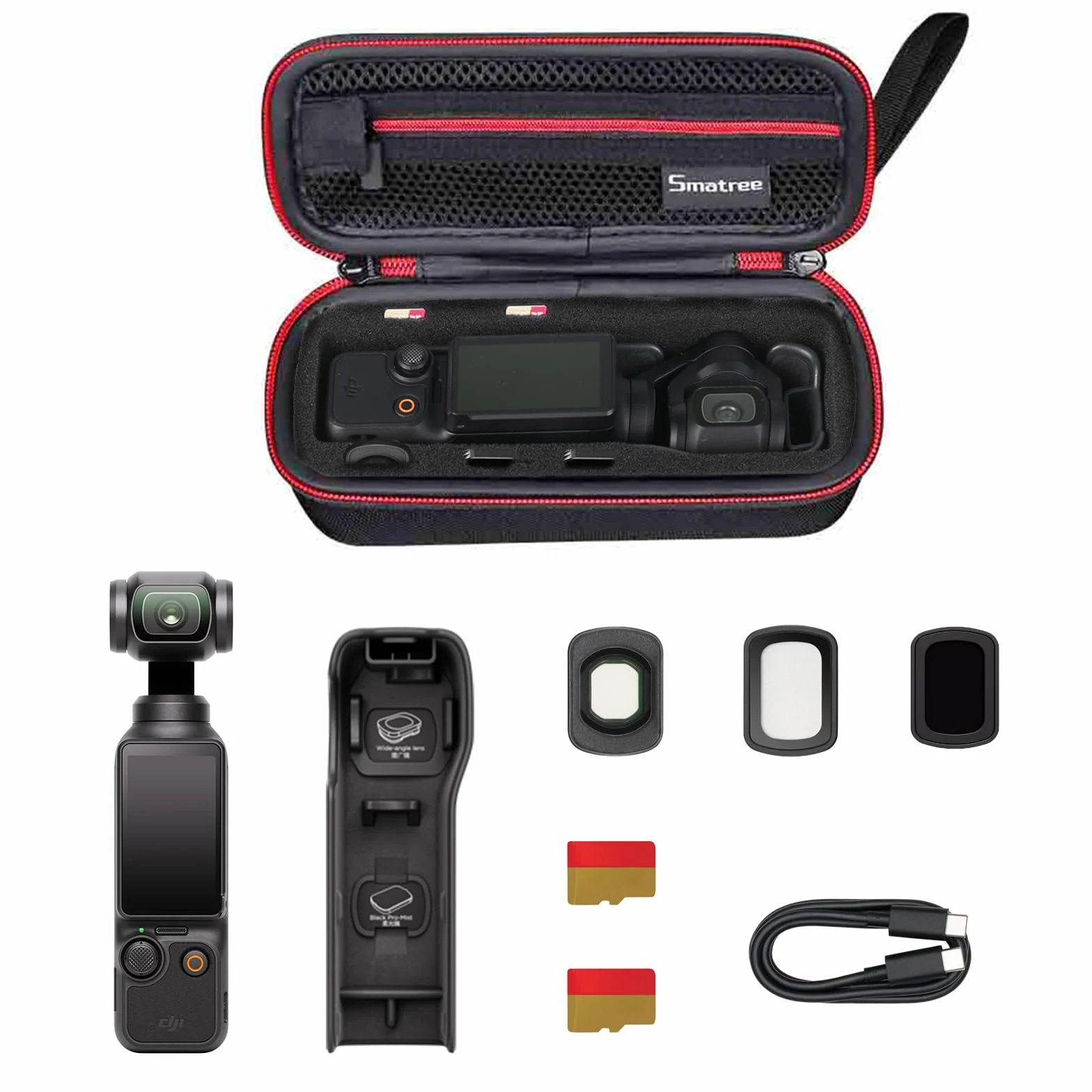 Smatree Osmo twarde etui kieszonkowe kompatybilne z DJI Osmo Pocket 3/2/1 (XS), Dla Dji Osmo Pocket 3, 19.3 x 8.9 x 7.1 cm, czarny
