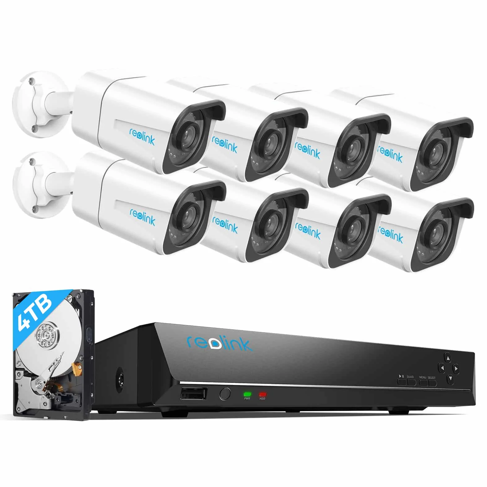 Reolink System kamer monitoringu 4K PoE CCTV Ultra HD, inteligentne wykrywanie osób/pojazdów, 8X kamery IP 8MP PoE, NVR 16 kanałów 4TB HDD do ciągłego nagrywania, noktowizja, RLK16-800B8-A