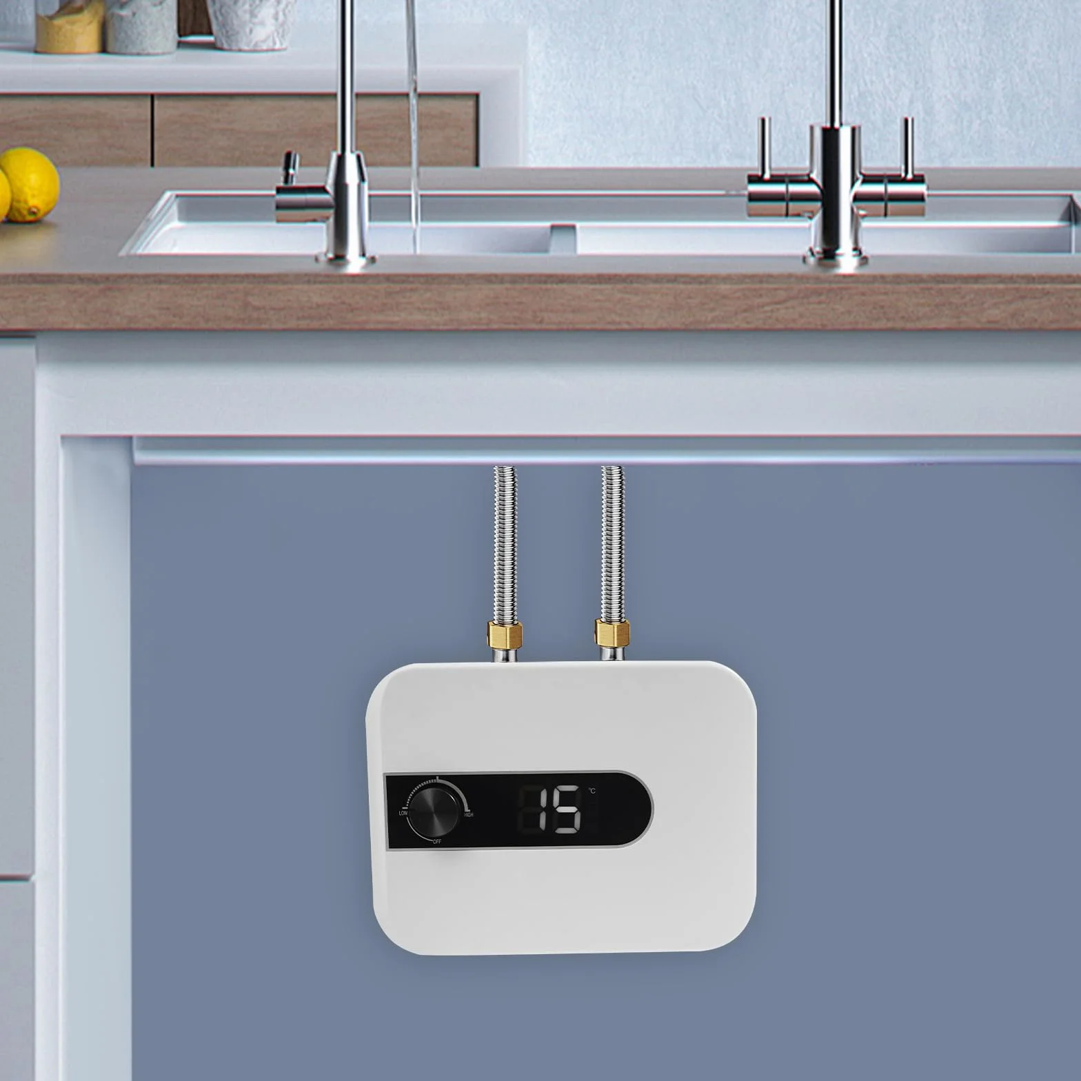 Elektryczny mini podgrzewacz wody 5 l, 1500 W, zbiornik ciepłej wody z regulatorem temperatury, bojler ciepłej wody do kuchni i łazienki, ochrona IPX4, biały