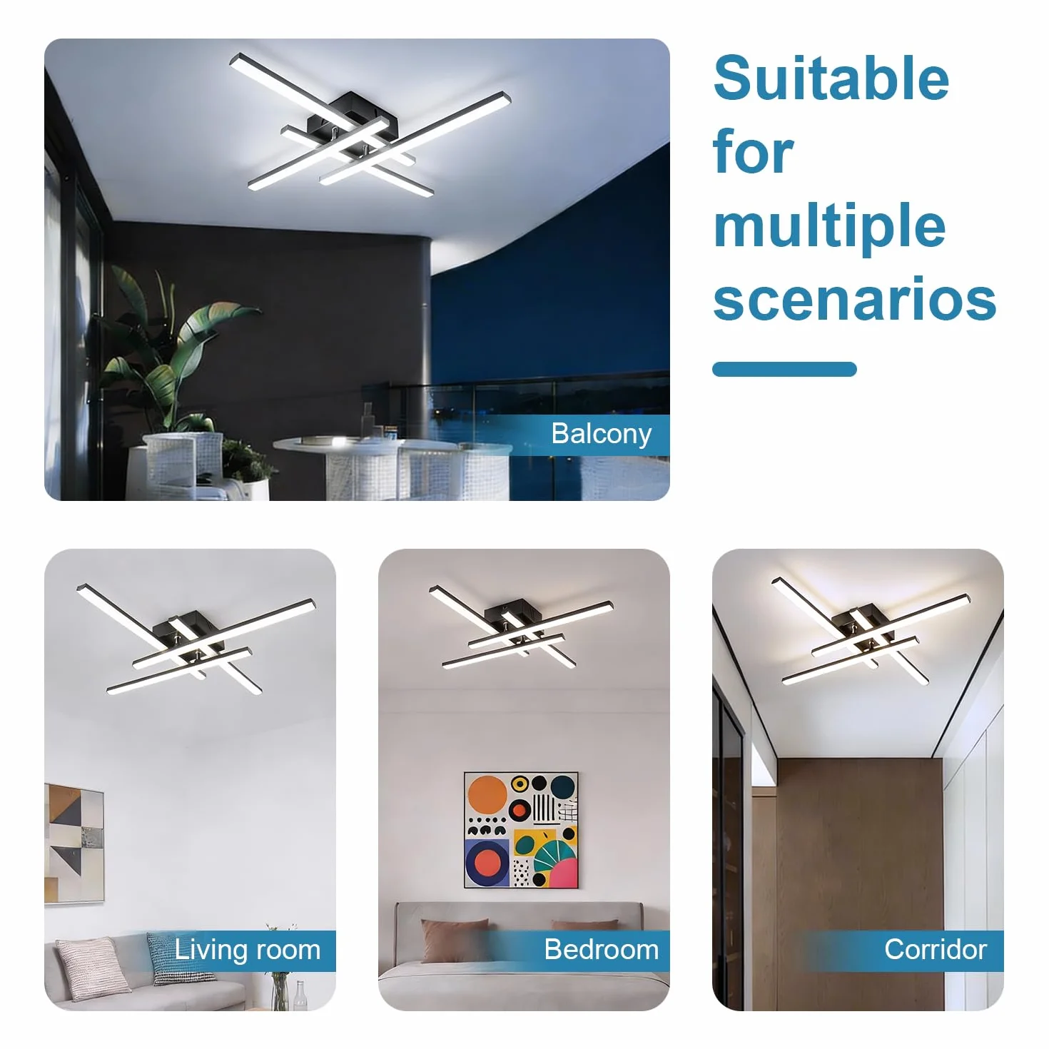 Lampa sufitowa LED, 28W 2800LM oświetlenie sufitowe LED do sypialni, Zimne Białe 6000K Nowoczesne Lampy Sufitowe Czarne do salonu kuchni i przedpokoju