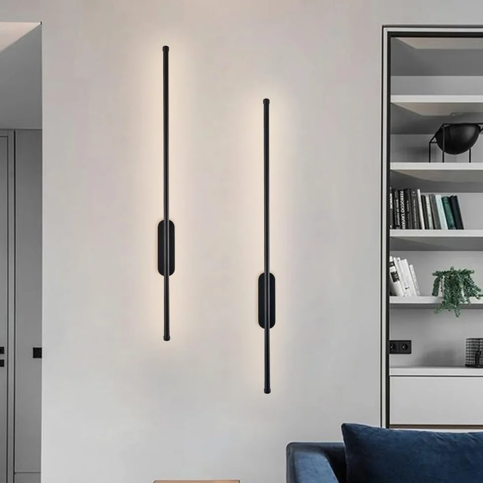 Czarna minimalistyczna ścienna lampa LED z długą rurką, liniowa oprawa do salonu, sypialni, strefy nocnej, pralni wewnętrznej