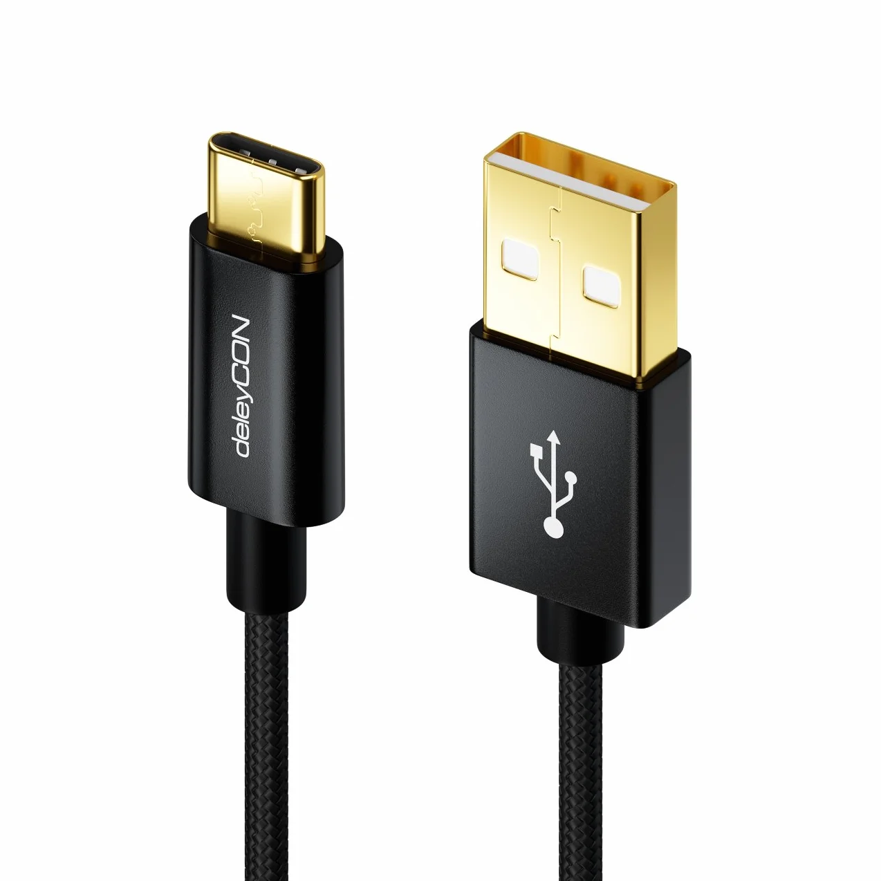 deleyCON 1m Kabel USB-C do Ładowania i Transmisji Danych Nylon USB C do USB A Czarny