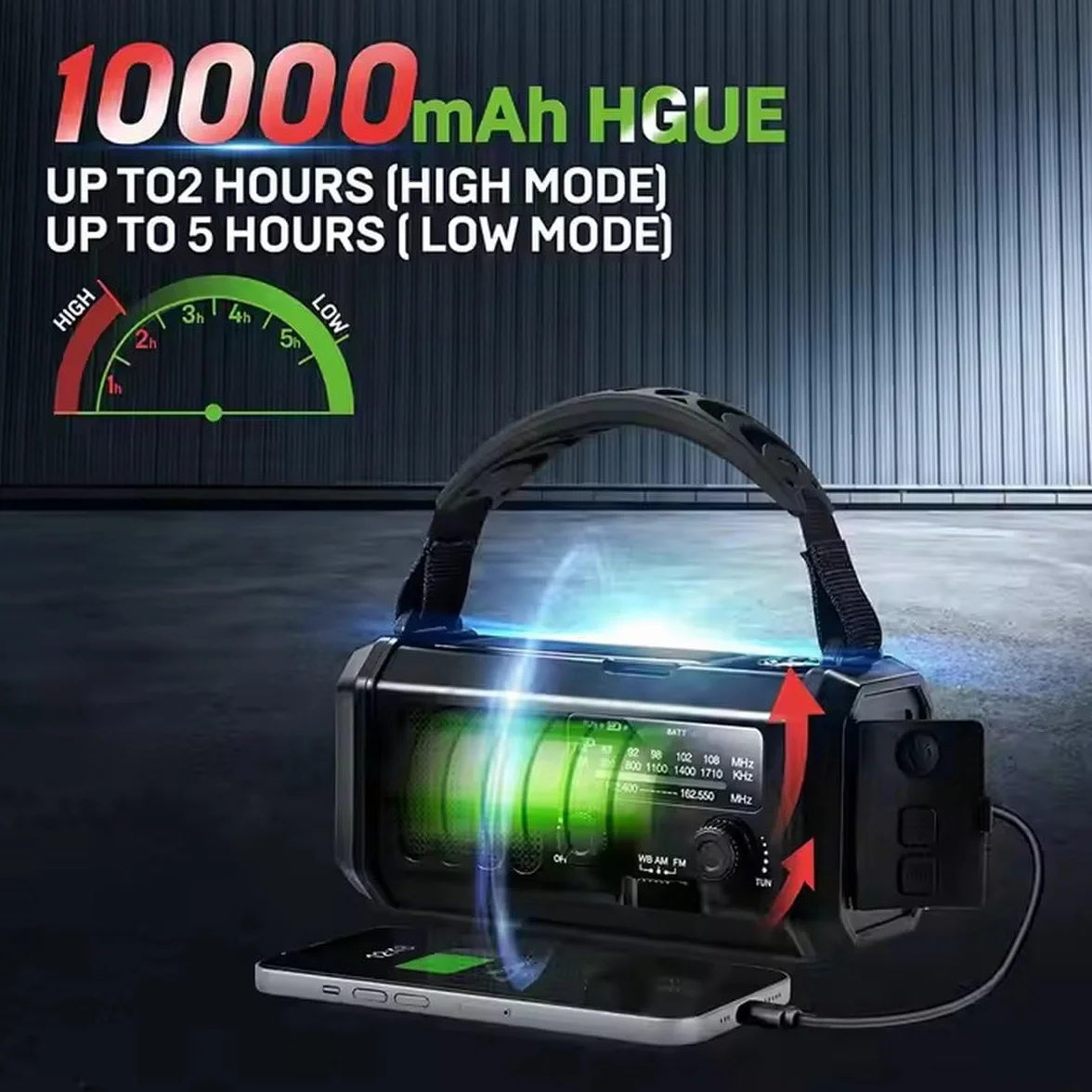 Ishiva 10 000 mAh awaryjne radio solarne AM/FM z latarką LED i ładowarką do telefonu