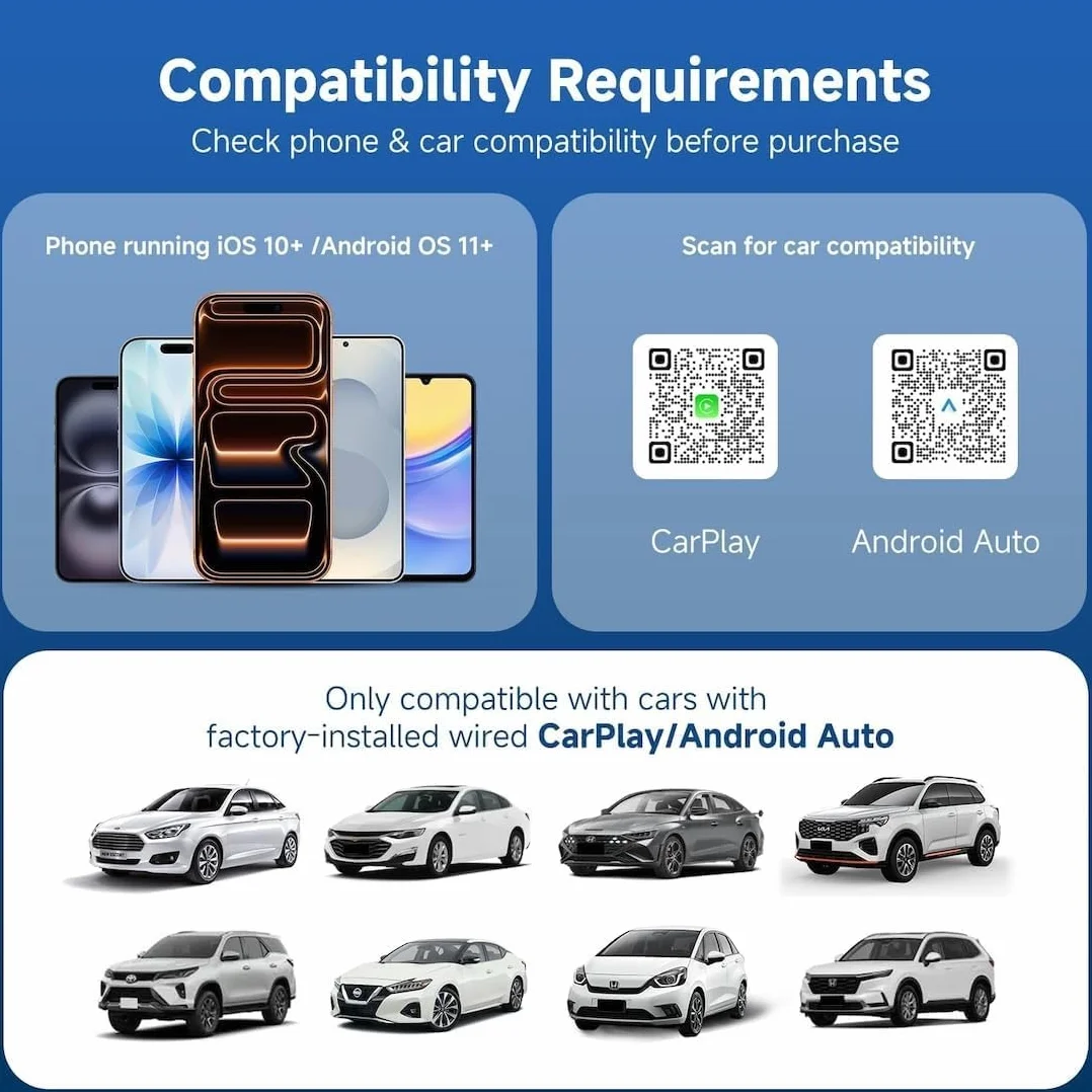 Bezprzewodowy adapter CarPlay i Android Auto 2 w 1, mini klucz USB C do samochodów z fabrycznym okablowaniem (2016+), bezprzewodowy adapter samochodowy Plug & Play z obudową ze stopu aluminium, konwer
