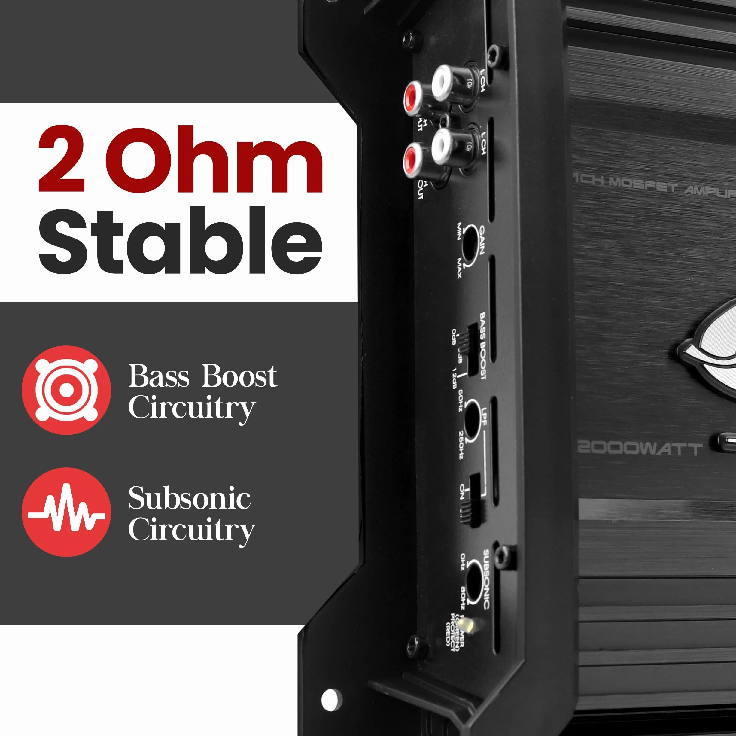 LANZAR HTG137 Monoblock Car Amplifier 2000W 2 Ohm Subwoofer