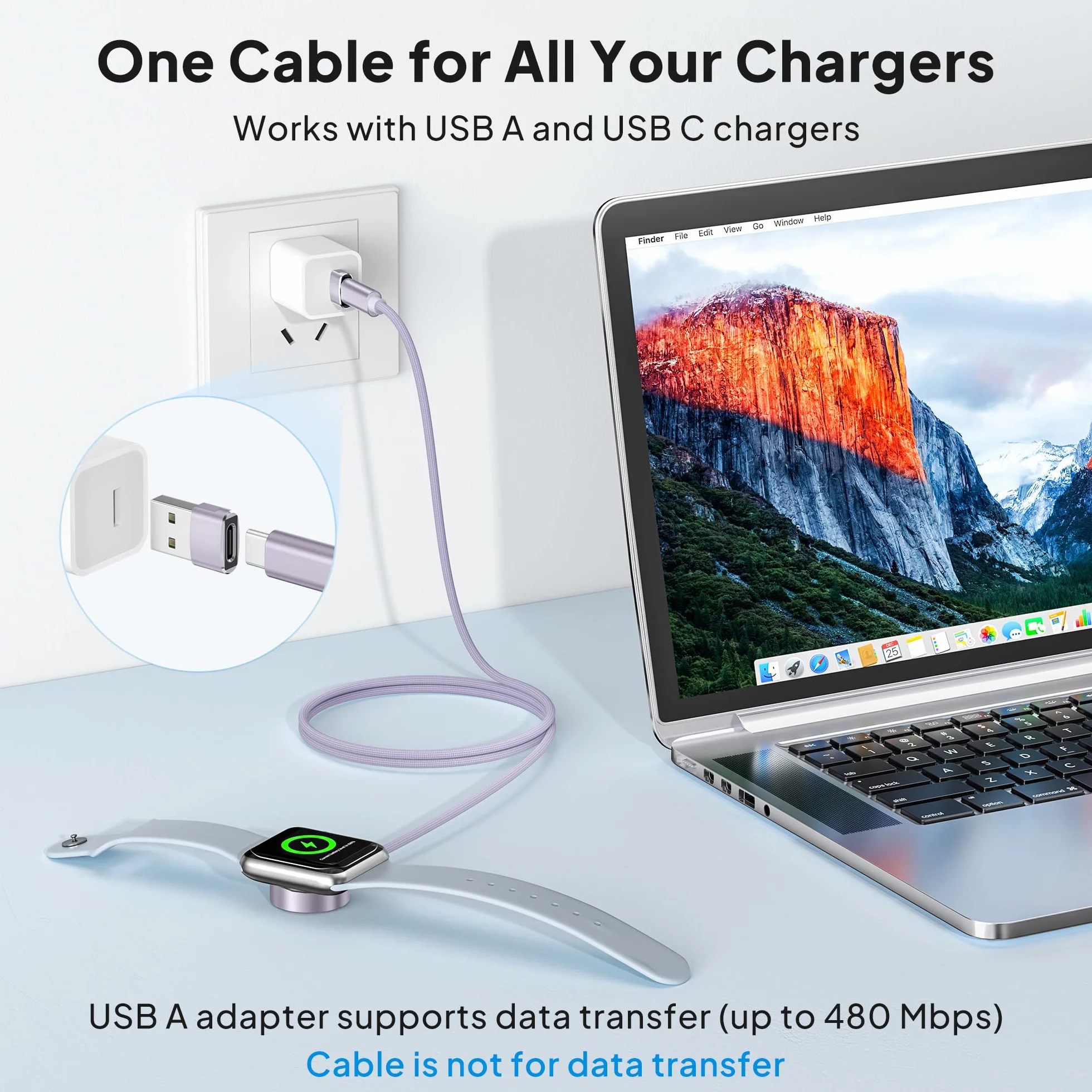 Elebase Apple Watch Ultra 3 ładowarka,5W Magnetyczna Apple Watch Charger z kabel USB C 1,2 m szybkiego ładowania i adapterem USB A,przenośna bezprzewodowa Typ C do iWatch Series 11 10 9 8 7 6 5 4,SE