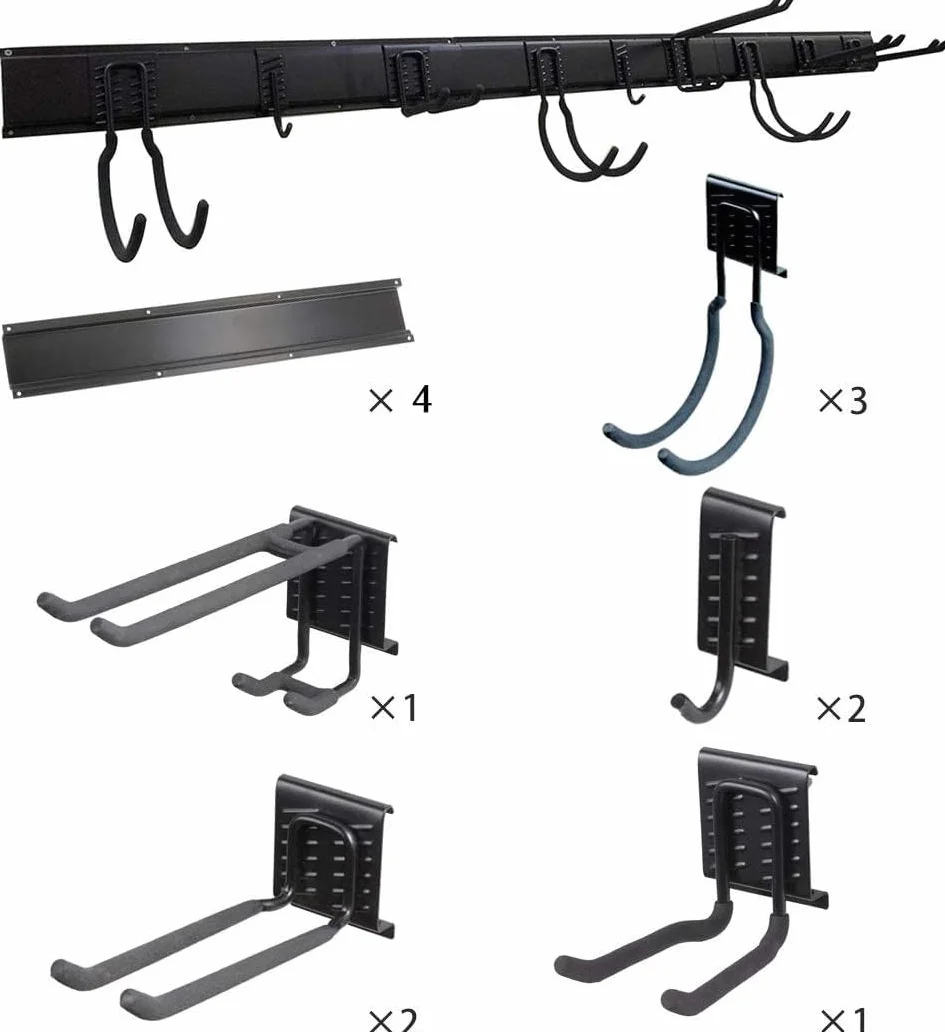 Ultrawall Stojak do przechowywania narzędzi, 13 cm, regulowana organizacja garażu, montowany na ścianie system przechowywania z 9 haczykami, wytrzymały stalowy organizer na narzędzia ogrodowe, uchwyty