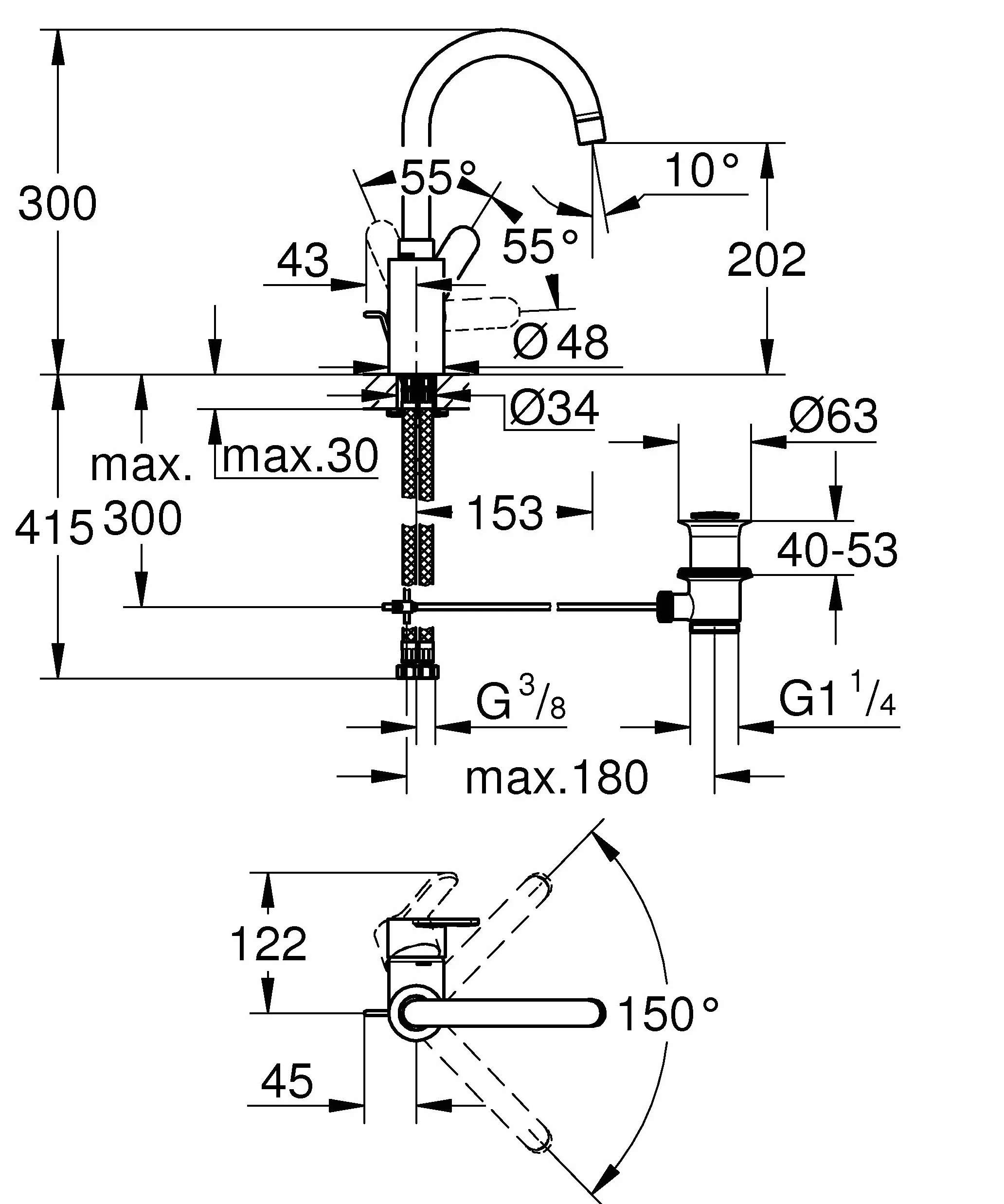 GROHE Eurosmart Bateria umywalkowa, DN 15 Rozmiar M
