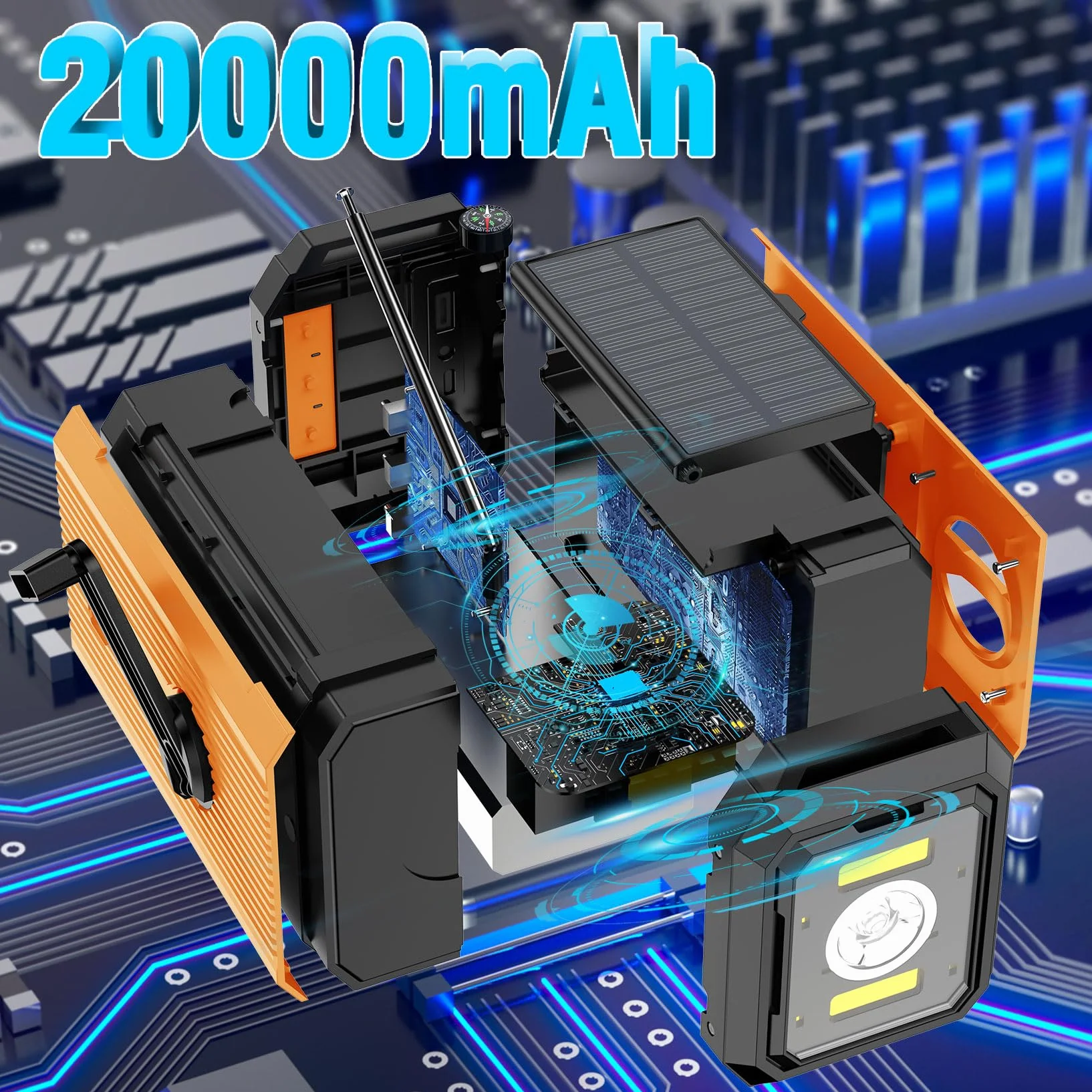 Awaryjne radio pogodowe 20000 mAh AM/FM/NOAA solarne z korbą ręczną i ładowaniem USB