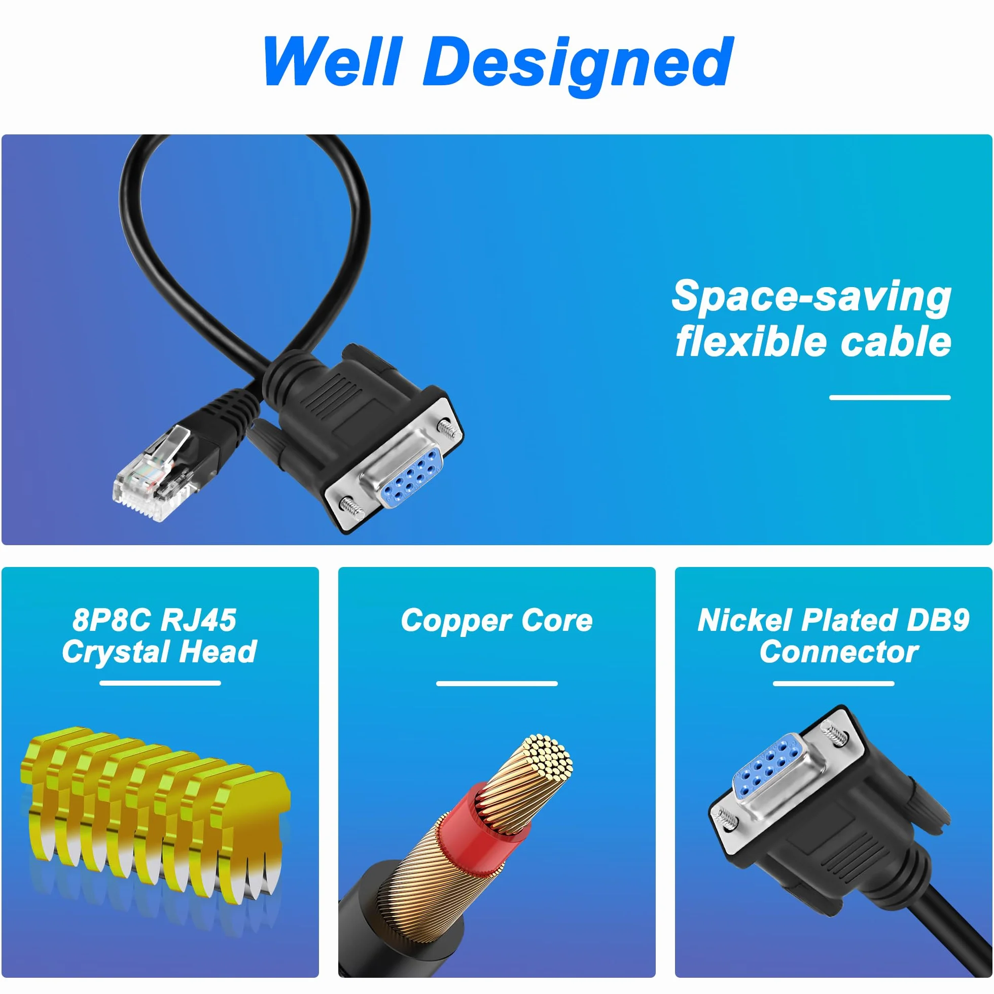 MEIRIYFA DB9 9PIN RJ45 kabel konsoli RS232 szeregowy Cat5 Ethernet LAN 28 cm