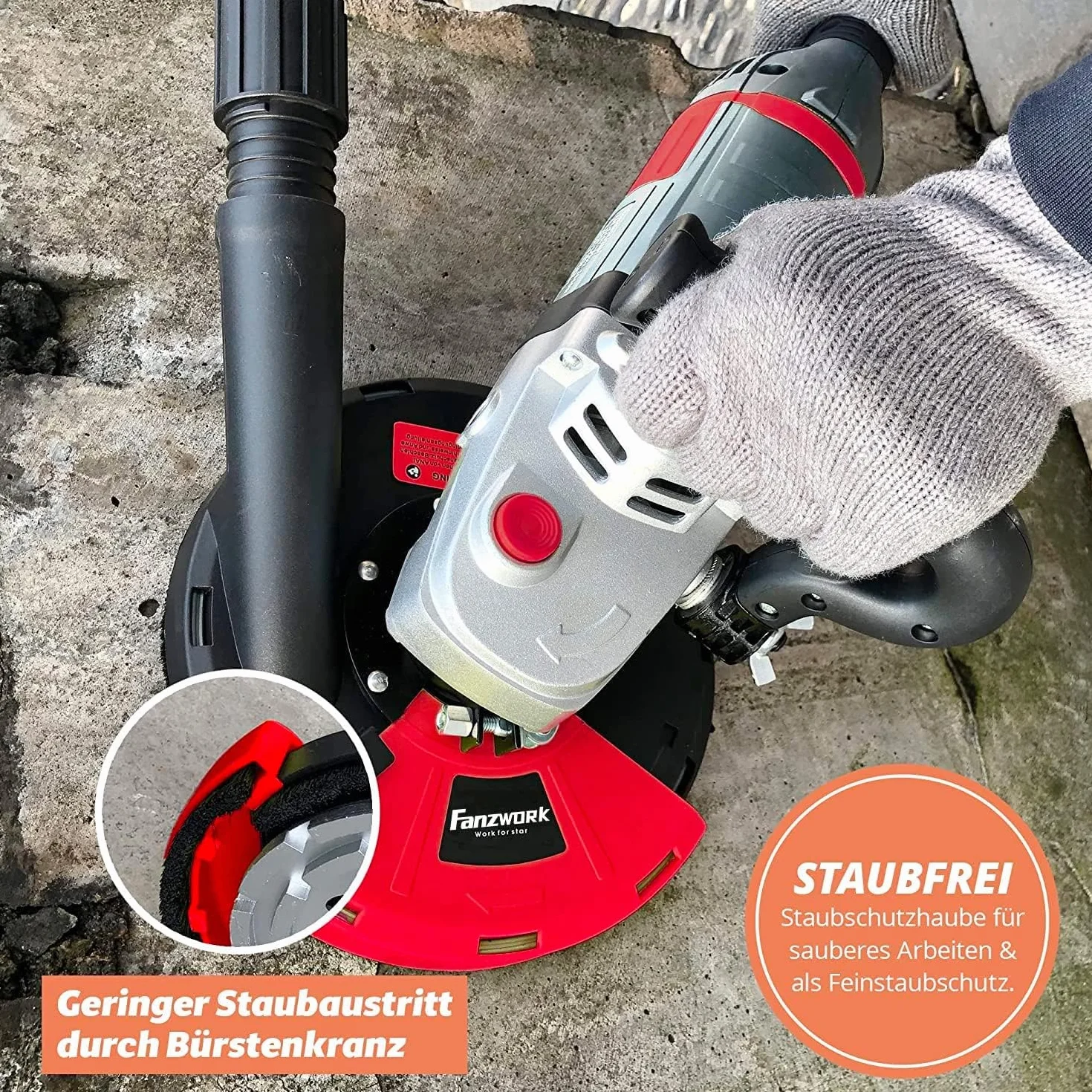 FANZTOOL Szlifierka do Betonu, zestaw z Diamentową Głowicą Szlifierską i oknem Odsysającym (2000 W/180 mm)