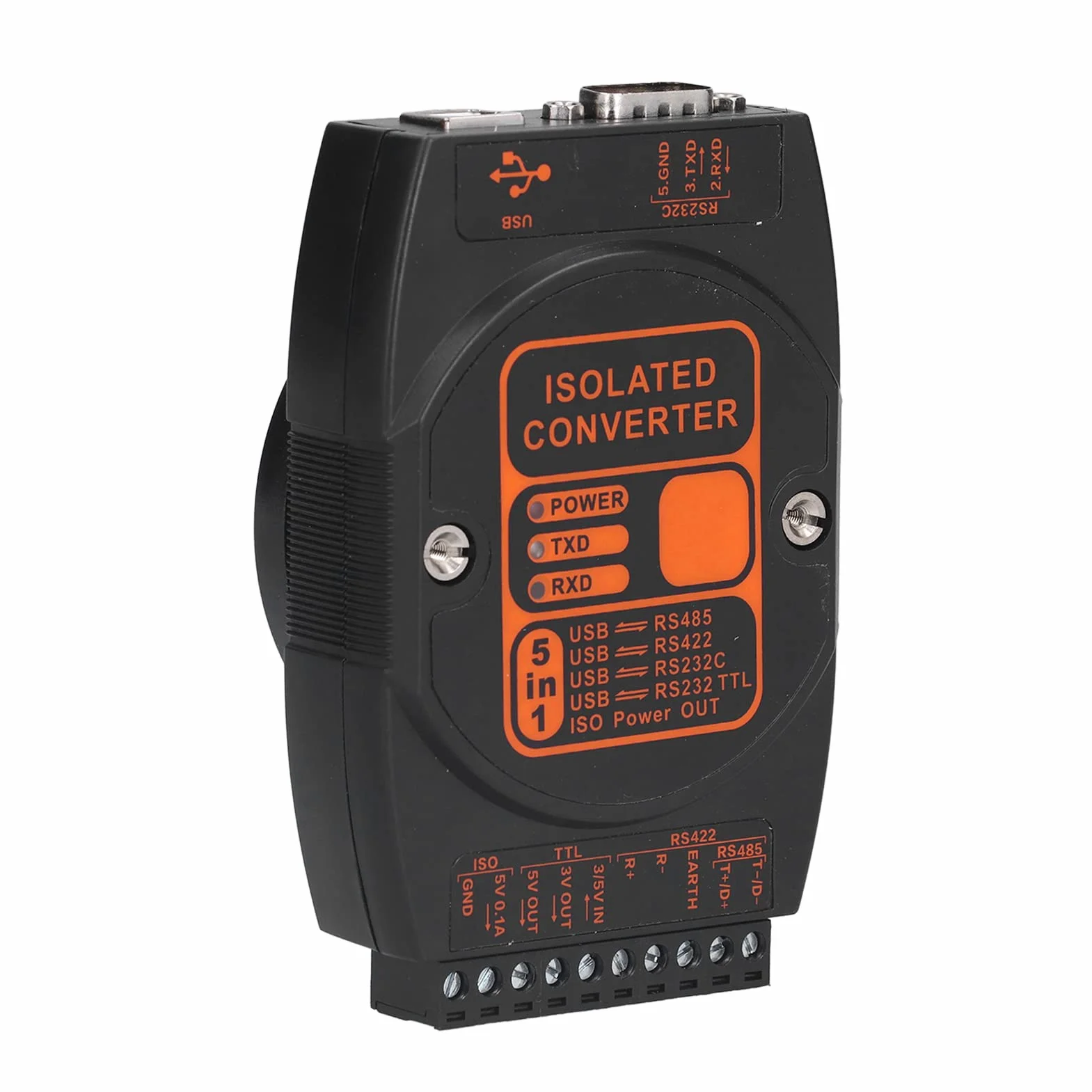Cocoarm Adapter USB na Obudowa Ognioodporna ABS Konwerter USB na Izolacja 5 W 1 422 232 TTL Izolowana Moc 2 W 256 Węzłów do Sterowania Przemysłowego Komunikacja PLC ((Szybkość komunikacji 200 Kb))