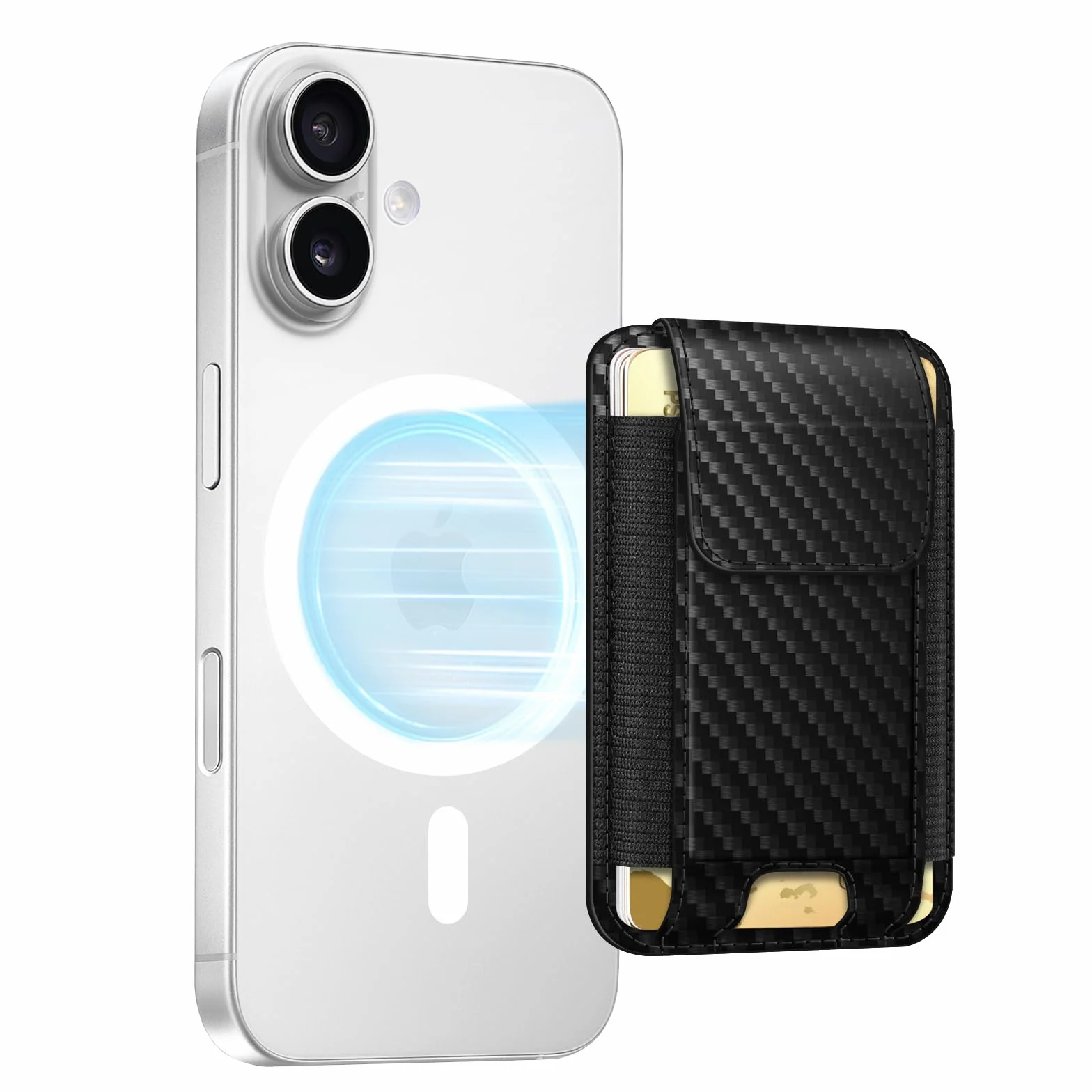 CaseBot Magsafe Wallet magnetyczny uchwyt na karty iPhone 16/15/14/13/12 RFID włókno węglowe