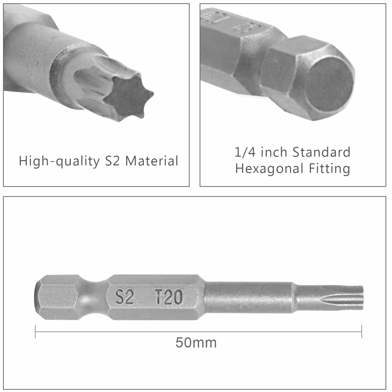 DAKCOS Torx zestaw bitów długich, T10-T15-T20-T25-T30-T40, asortyment bitów z S2 (długość: 50 mm, 10 sztuk)