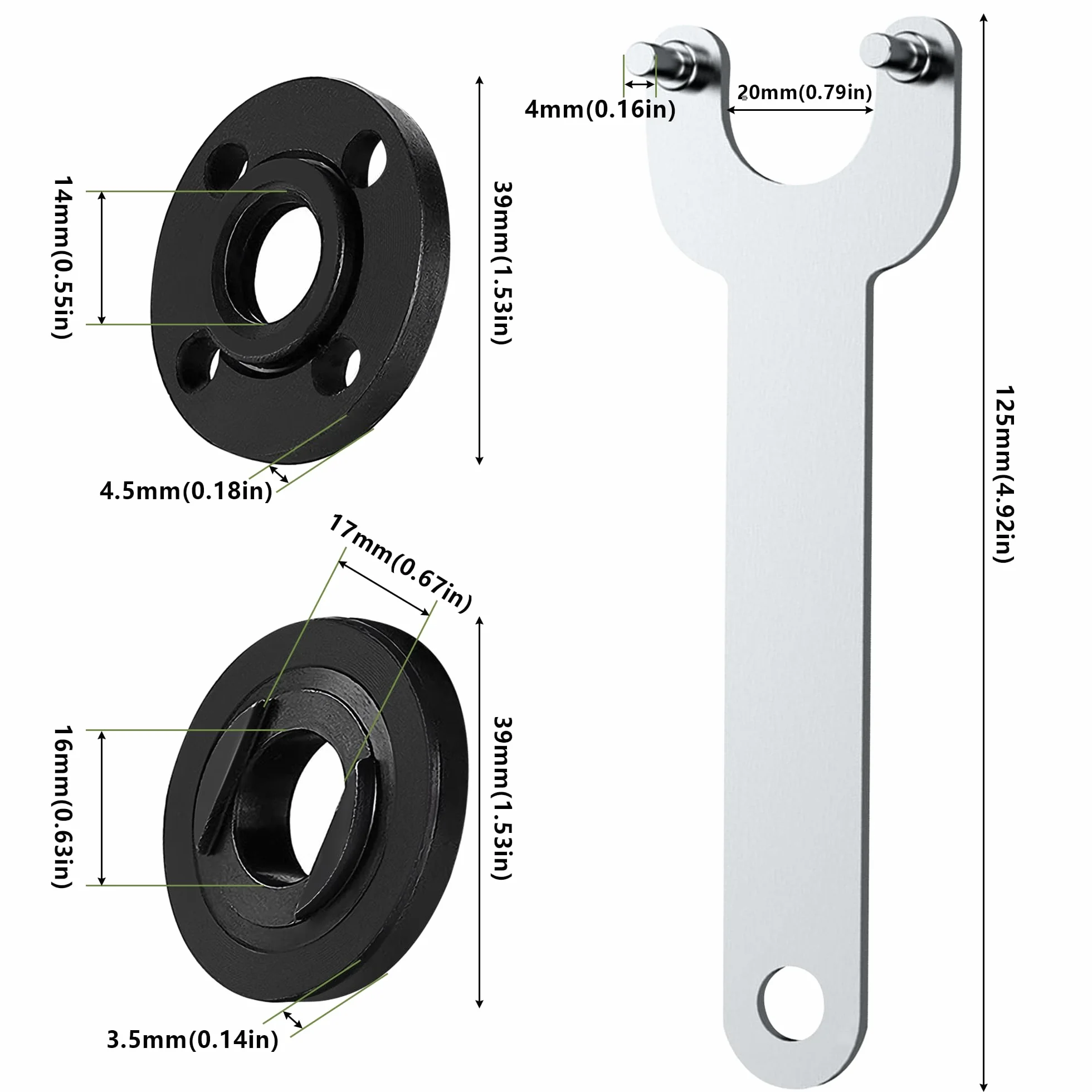 Klucz do szlifierki kątowej 125mm z kluczami Flex i kołnierzowymi, klucz do szlifierki kątowej, klucz Flex Nadaje się do 125mm szlifierki kątowej