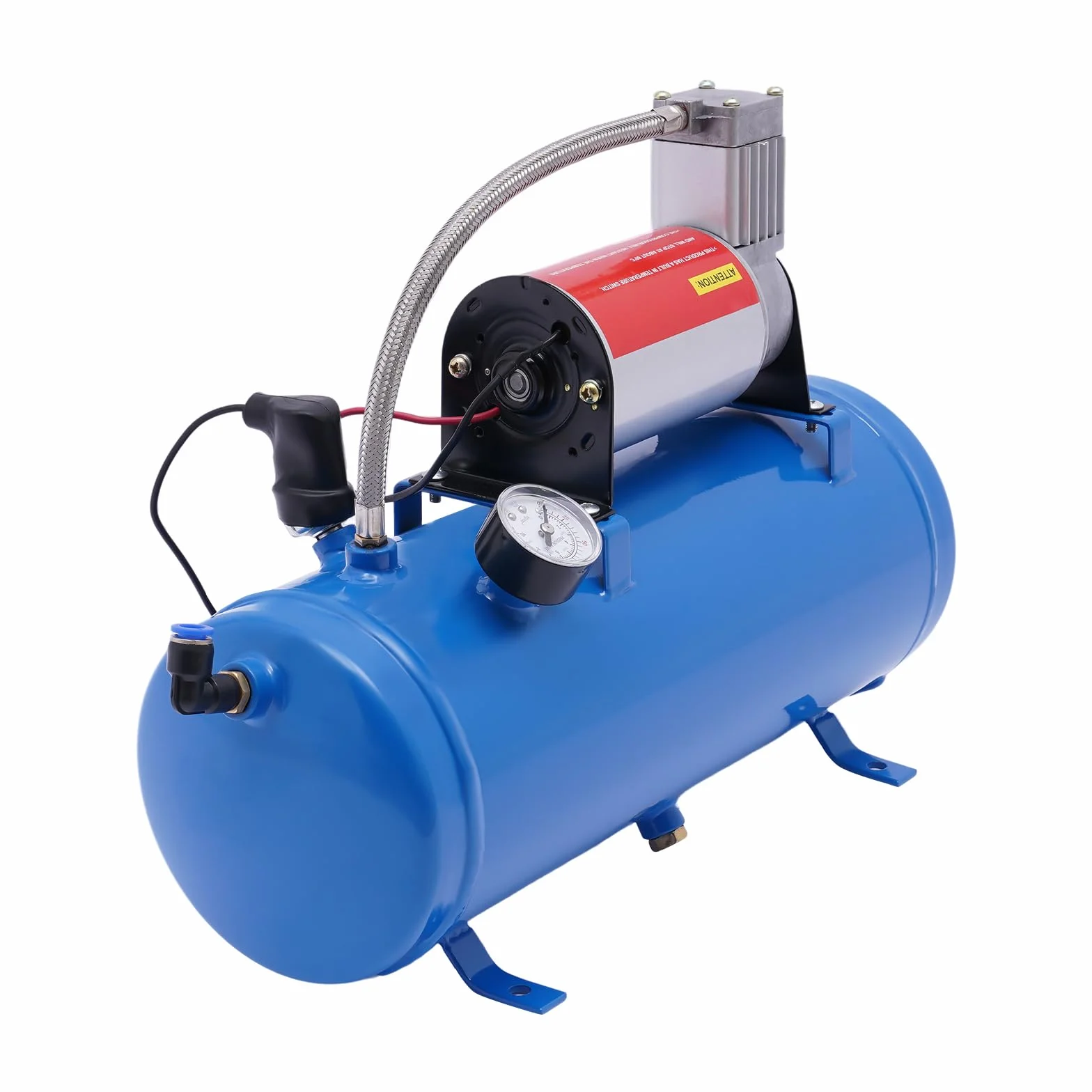 Sprężarka powietrza, DC 12 V, 8 bar, sprężarka powietrza z manometrem, wąż 150 psi, wąż 3,8 m, 6 l, pompa sprężarki powietrza do opon samochodowych, silników samochodowych