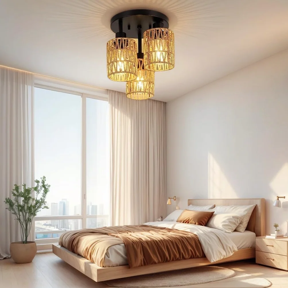Abażur rattanowy, 2 sztuki abażuru boho brązowego, abażur zastępczy do lampy stołowej, akcesoria do lamp wiszących, lamp sufitowych, lamp wiszących, lamp stojących, wys. 15 cm, Ø 12 cm (2