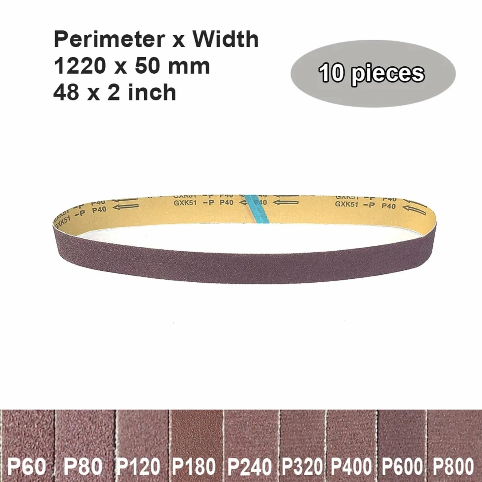 1 szt. taśm ściernych 1220 mm – akcesoria do szlifierek cyrkonowych do drewna, metalu i innych materiałów – gradacja P40–P800(1220x50mmxP800)
