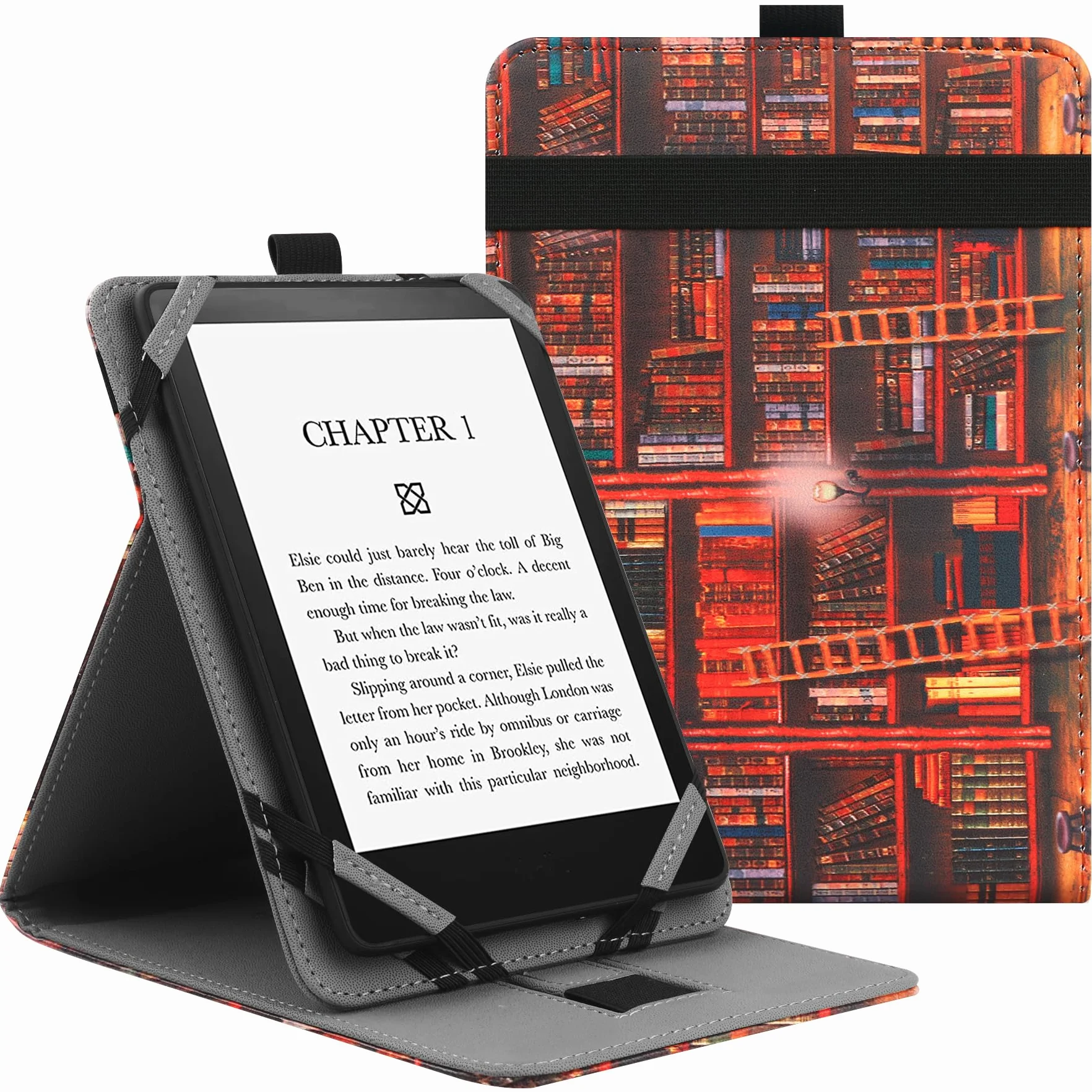 VOVIPO Universal Case for 6",6.8" kindle Paperwhite eReaders, Folio Stand Cover z paskiem kompatybilny z Kindle/Kobo/Tolino/Pocketook/Sony 6-6.8calowy czytnik ebooków-Library