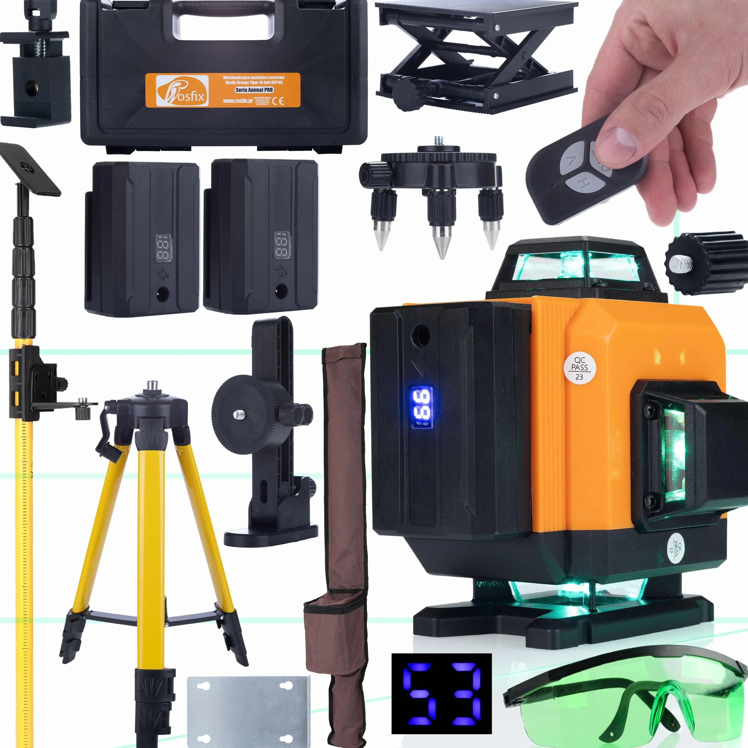 ZESTAW LASER KRZYŻOWY 360 TYCZKA STATYW OKULARY ROSFIX TIGER WALIZKA 2AKU