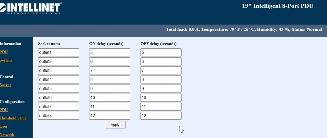 Intellinet Smart PDU 19" 8-gniazdowa Listwa Zasilająca C13 C20 Kontrola Prądu Temperatury Wilgotności HE Czarna