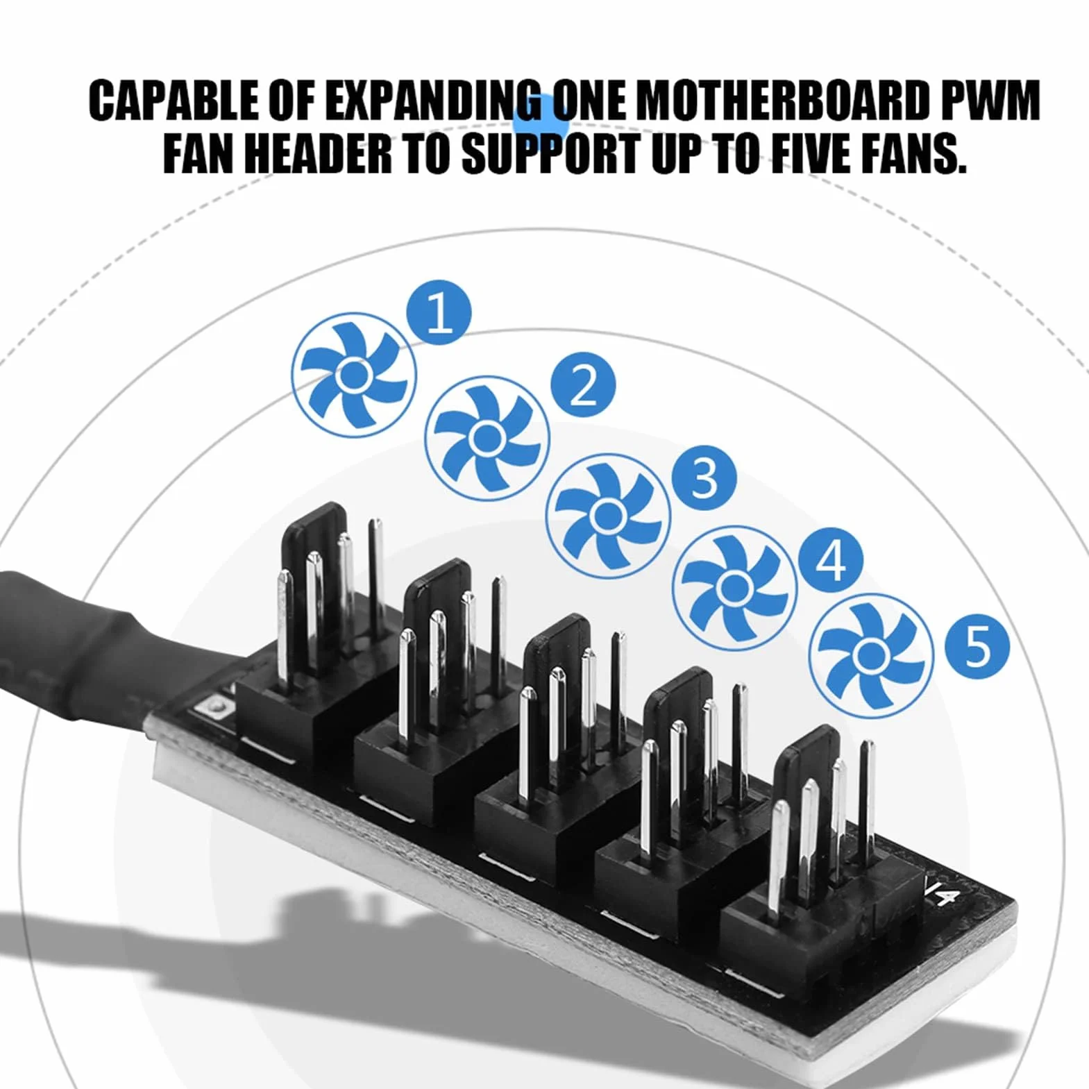 Ejoyous PWM Fan Hub, PC 5-Way Shołtter Hub Cable Kabel 4-pin PWM Fanaby 1 Gniazdo na 5 Wtyczkach