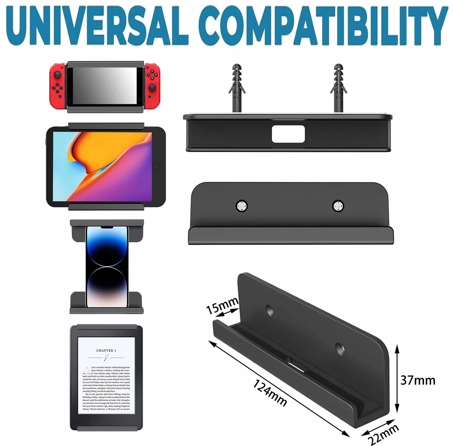 Uchwyt ścienny na tablet czarny kompatybilny iPad Samsung Xiaomi Lenovo