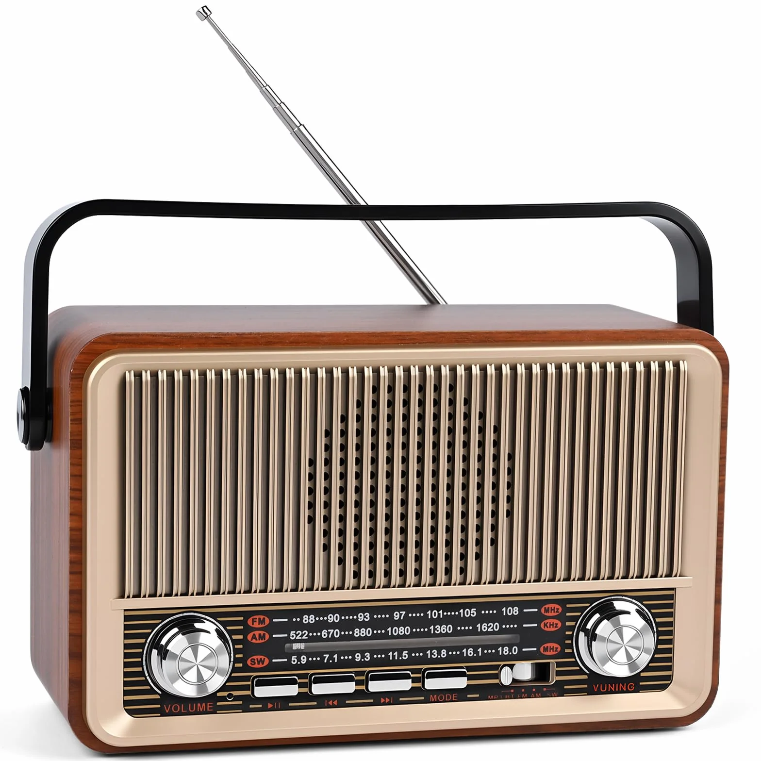 Radio retro Bluetooth 5.1 AM SW FM Vintage z baterią 1200 mAh USB/TF