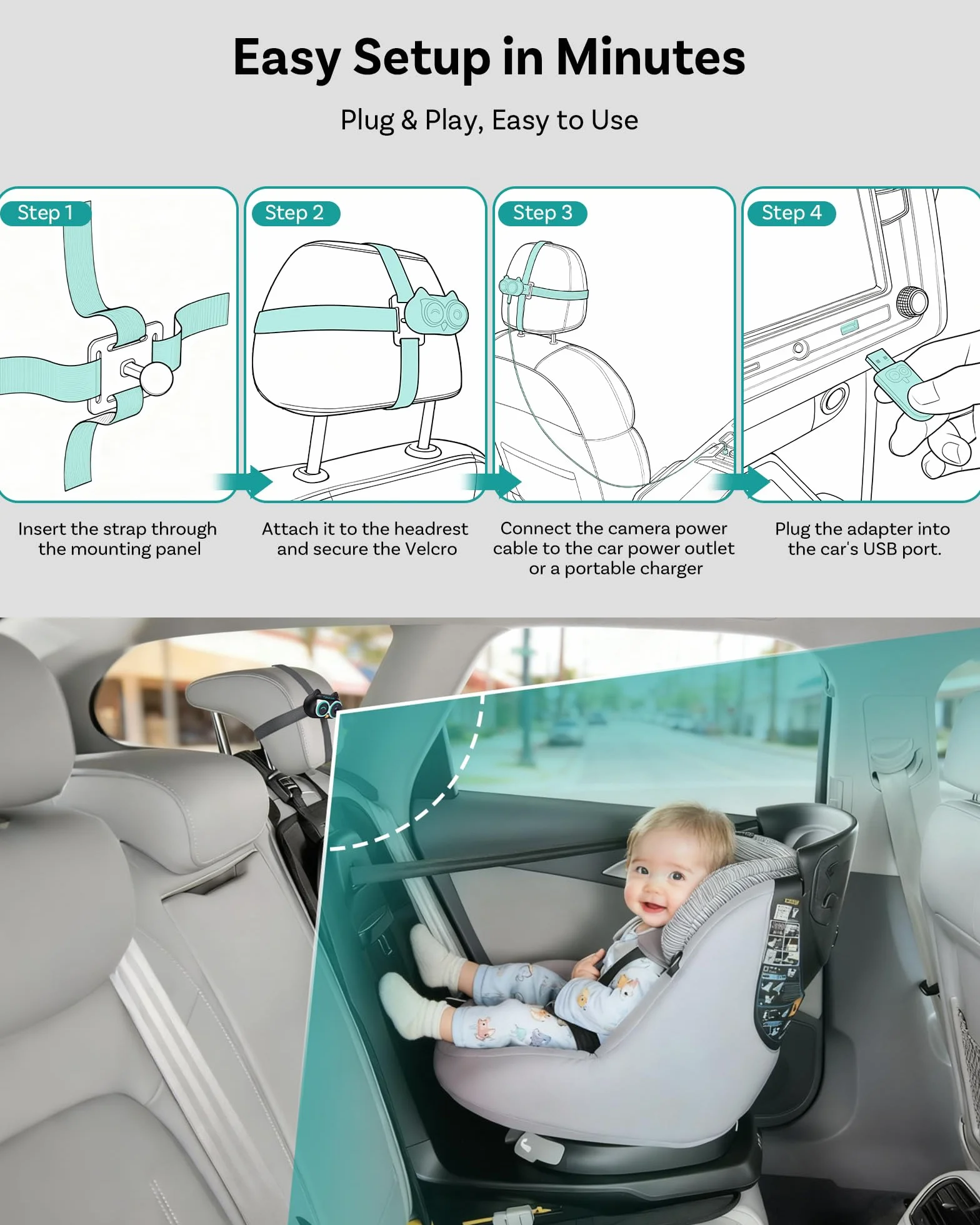 Ottocast Cabin Care 2026 Mini Bezprzewodowy Adapter CarPlay Kamera 1080P 150° Szerokokątny Widok na Tył USB-A